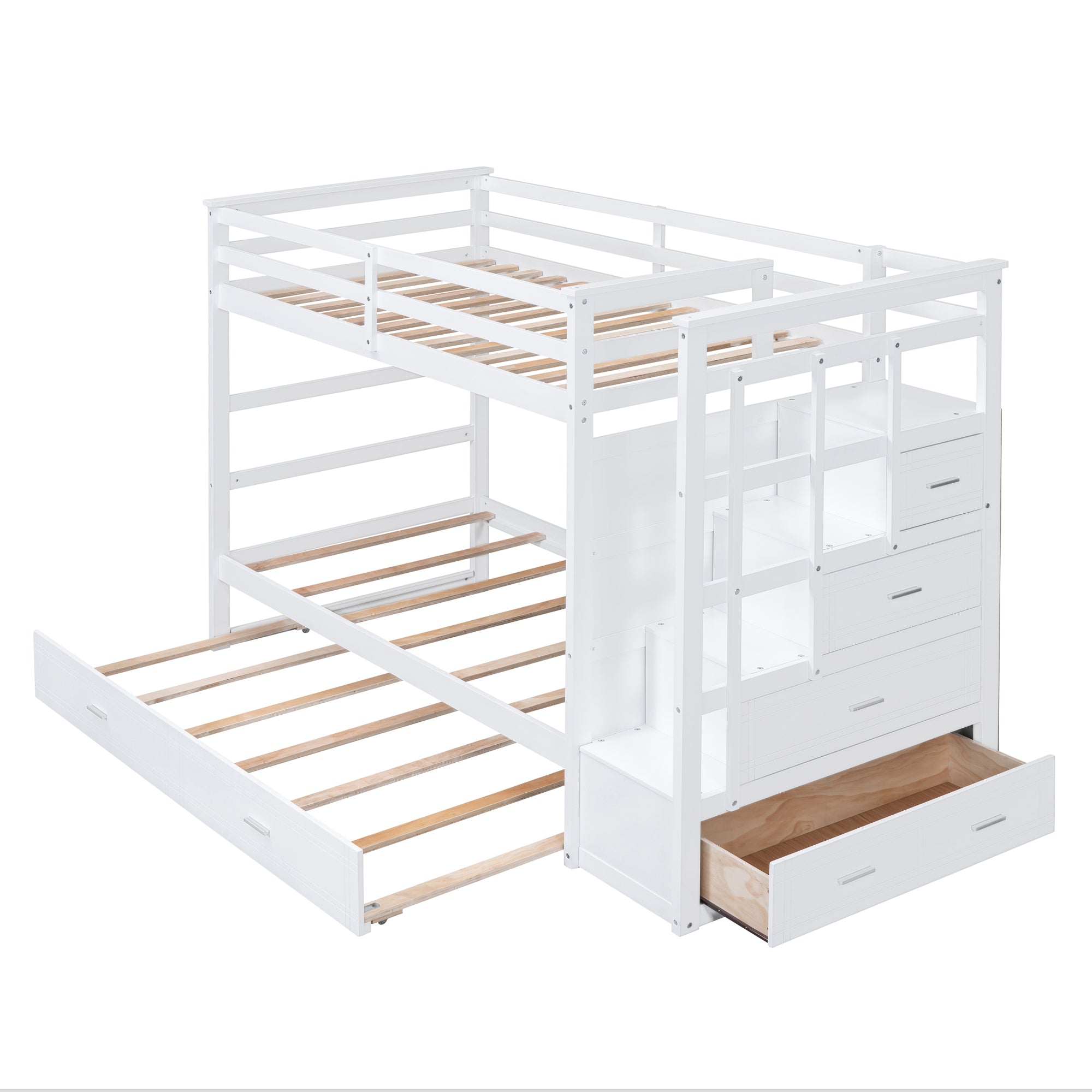 Twin Over Twin Bunk Bed with Trundle and Staircase,White(OLD SKU:LT000068AAK) - Atlantic Fine Furniture Melbourne FL
