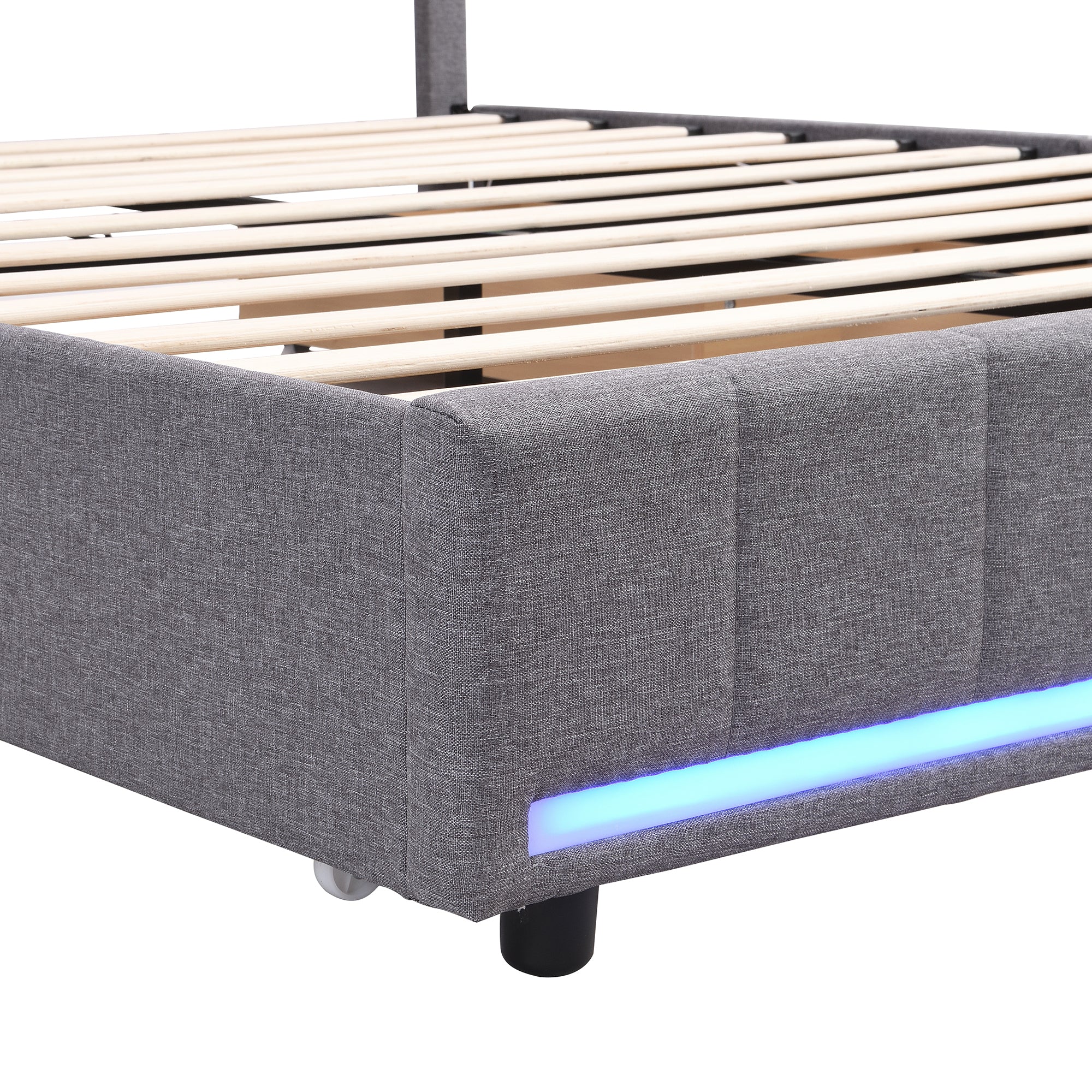 Queen Size Upholstered Bed with LED Light and 4 Drawers, Modern Platform Bed with a set of Sockets and USB Ports, Linen Fabric, Beige - Atlantic Fine Furniture Melbourne FL
