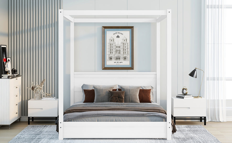 Queen Size Canopy Platform Bed with Headboard and Support Legs,White - Atlantic Fine Furniture Melbourne FL