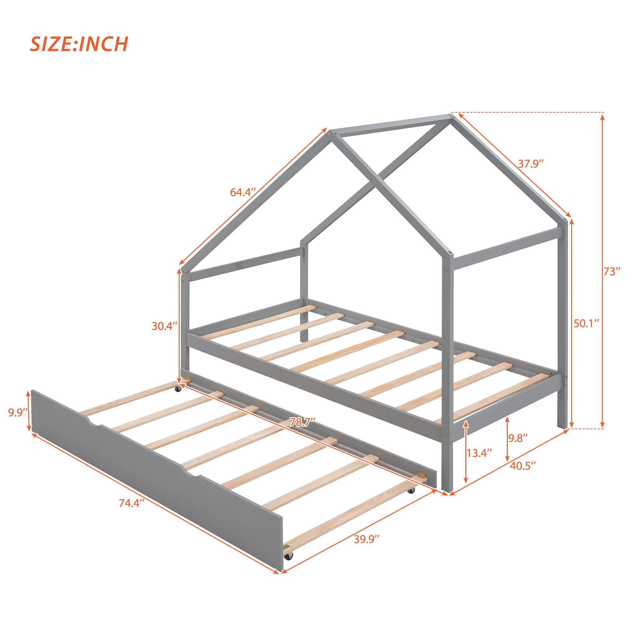 Twin Size Wooden House Bed With Twin Size Trundle, Gray - Atlantic Fine Furniture Melbourne FL