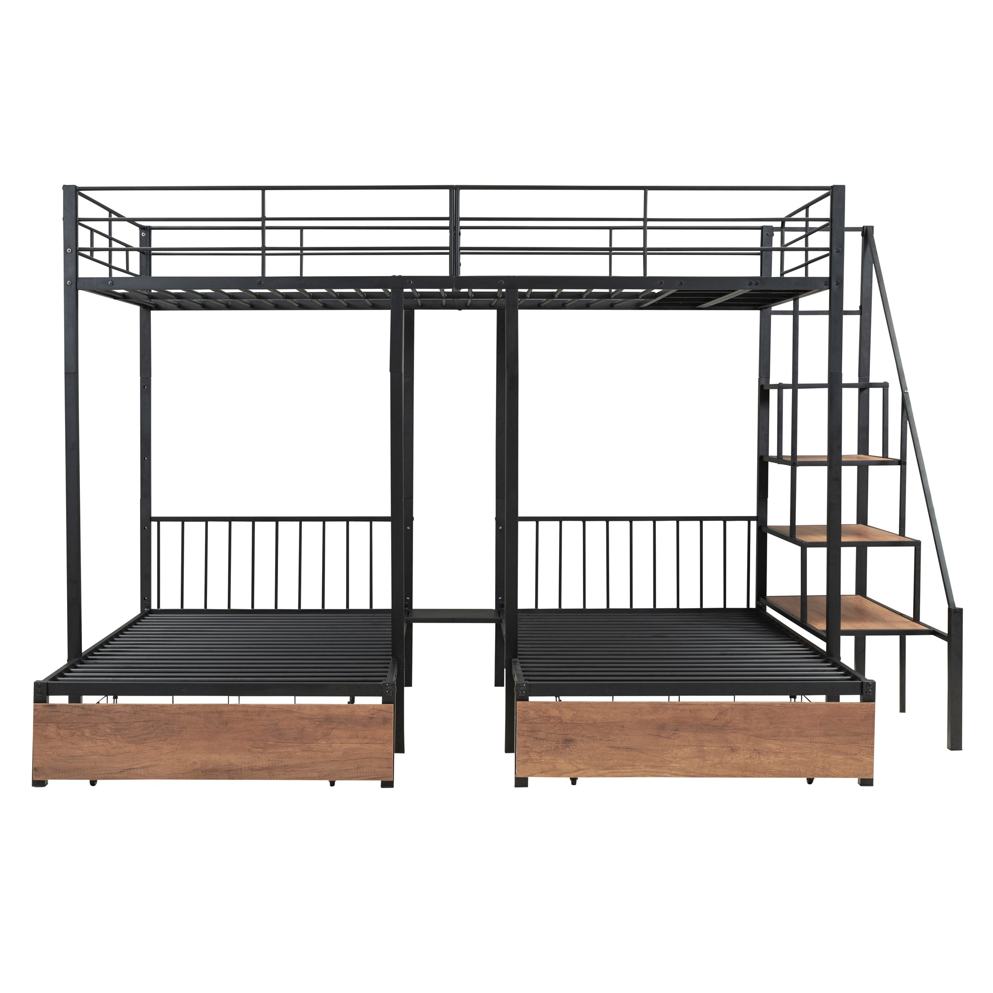 Full over Twin-Twin Triple bunk bed with drawers and staircase, Black - Atlantic Fine Furniture Melbourne FL