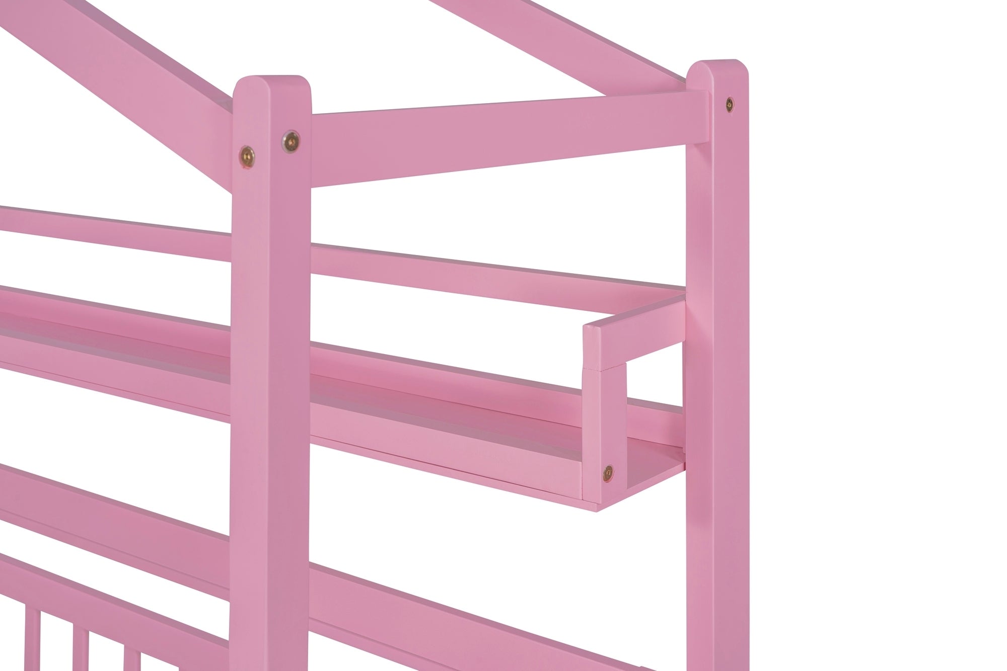 Wooden Twin Size House Bed with Trundle,Kids Bed with Shelf, Pink - Atlantic Fine Furniture Melbourne FL