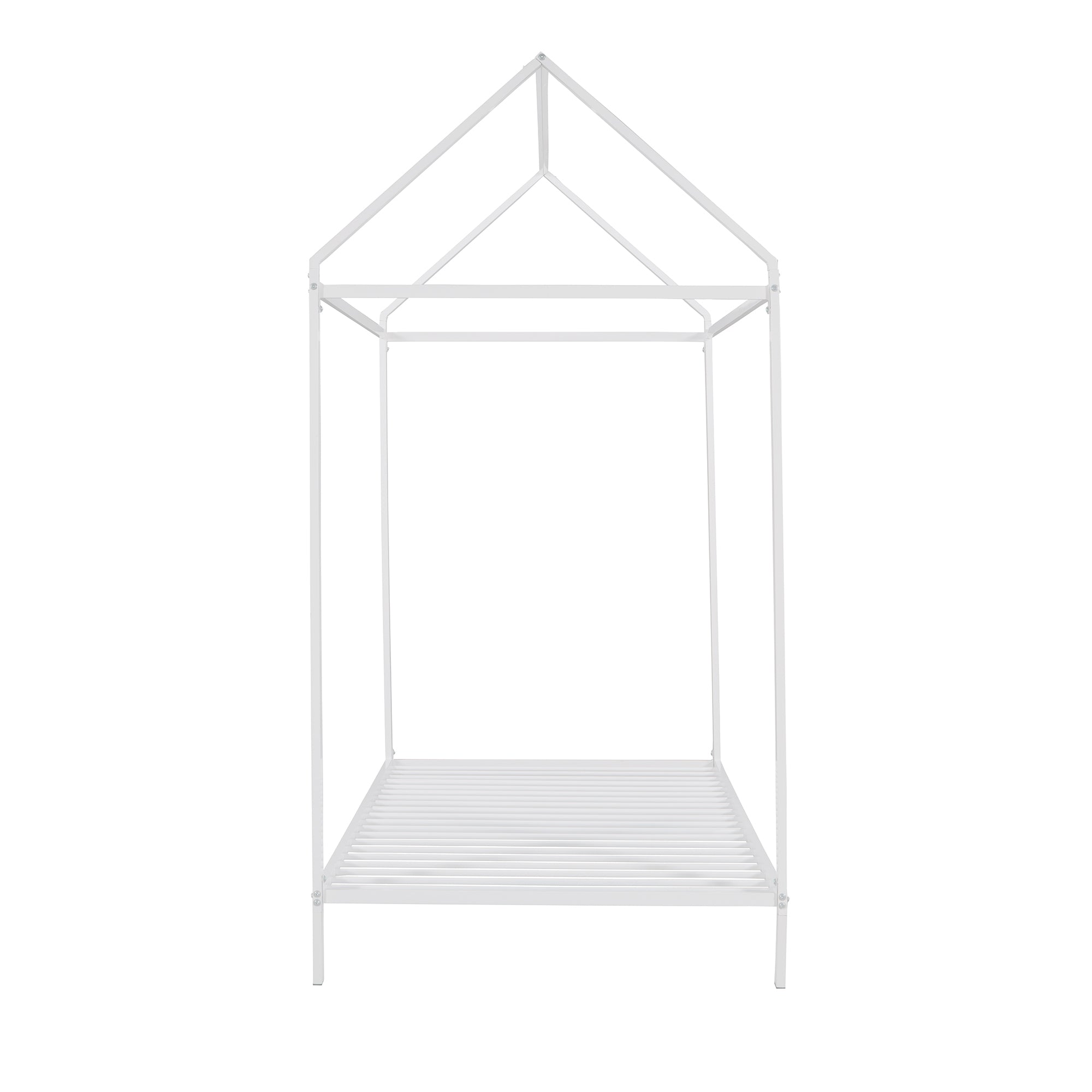 House Bed Frame Twin Size , Kids Bed Frame Metal Platform Bed Floor Bed for Kids Boys Girls No Box Spring Needed White