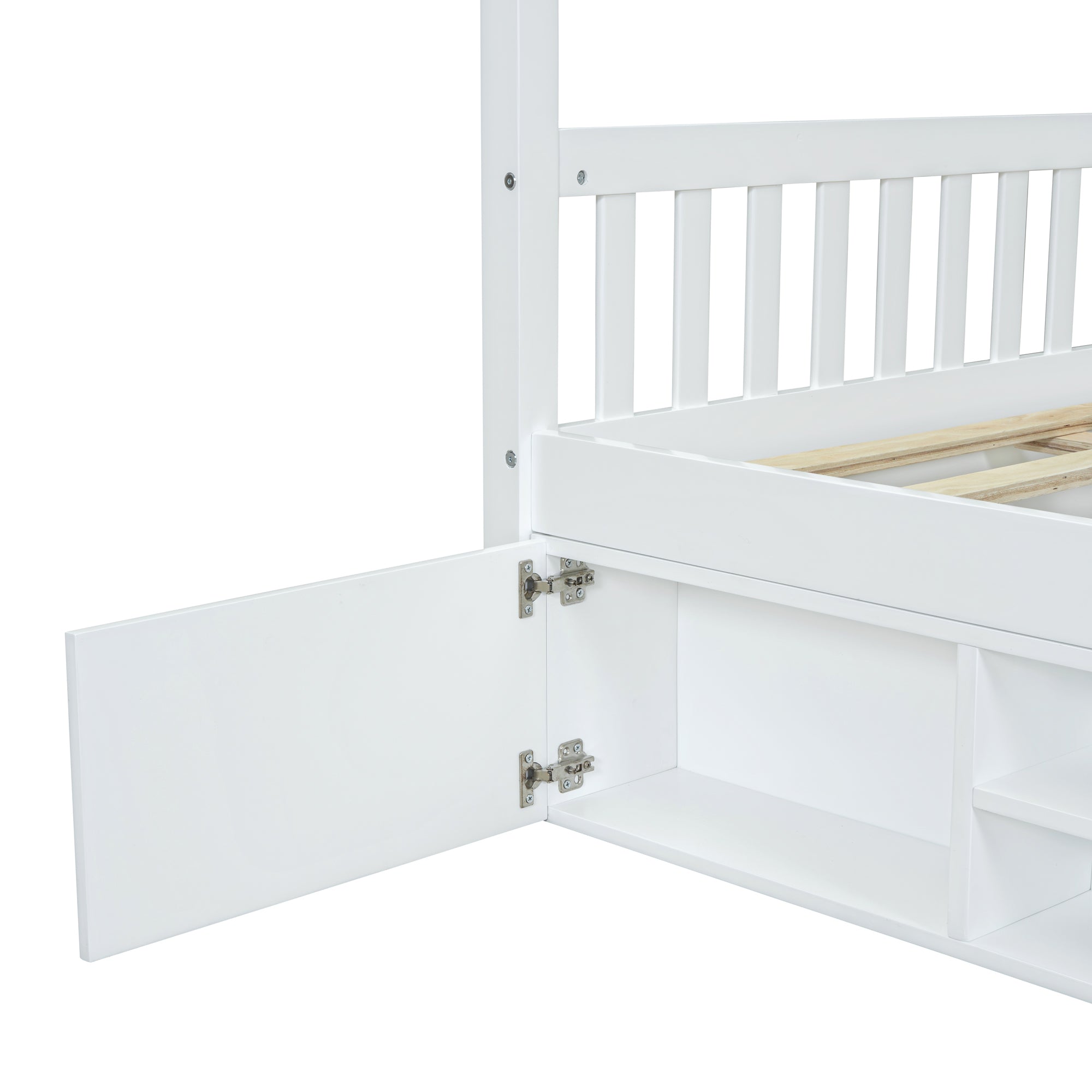 Full Size Wooden House Bed with Shelves and a Mini-cabinet, White - Atlantic Fine Furniture Melbourne FL
