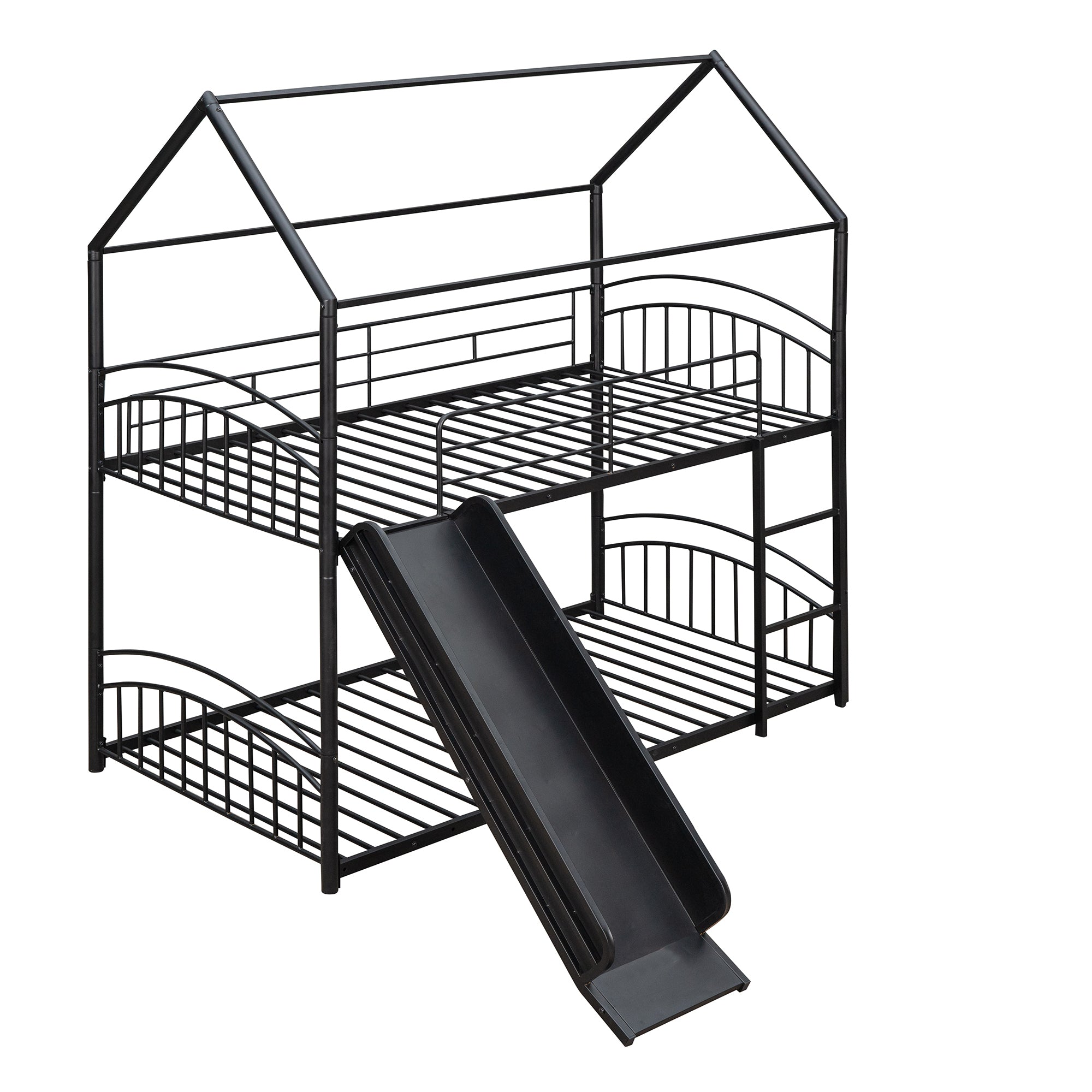 Twin Over Twin Metal Bunk Bed With Slide,Kids House Bed Black - Atlantic Fine Furniture Melbourne FL