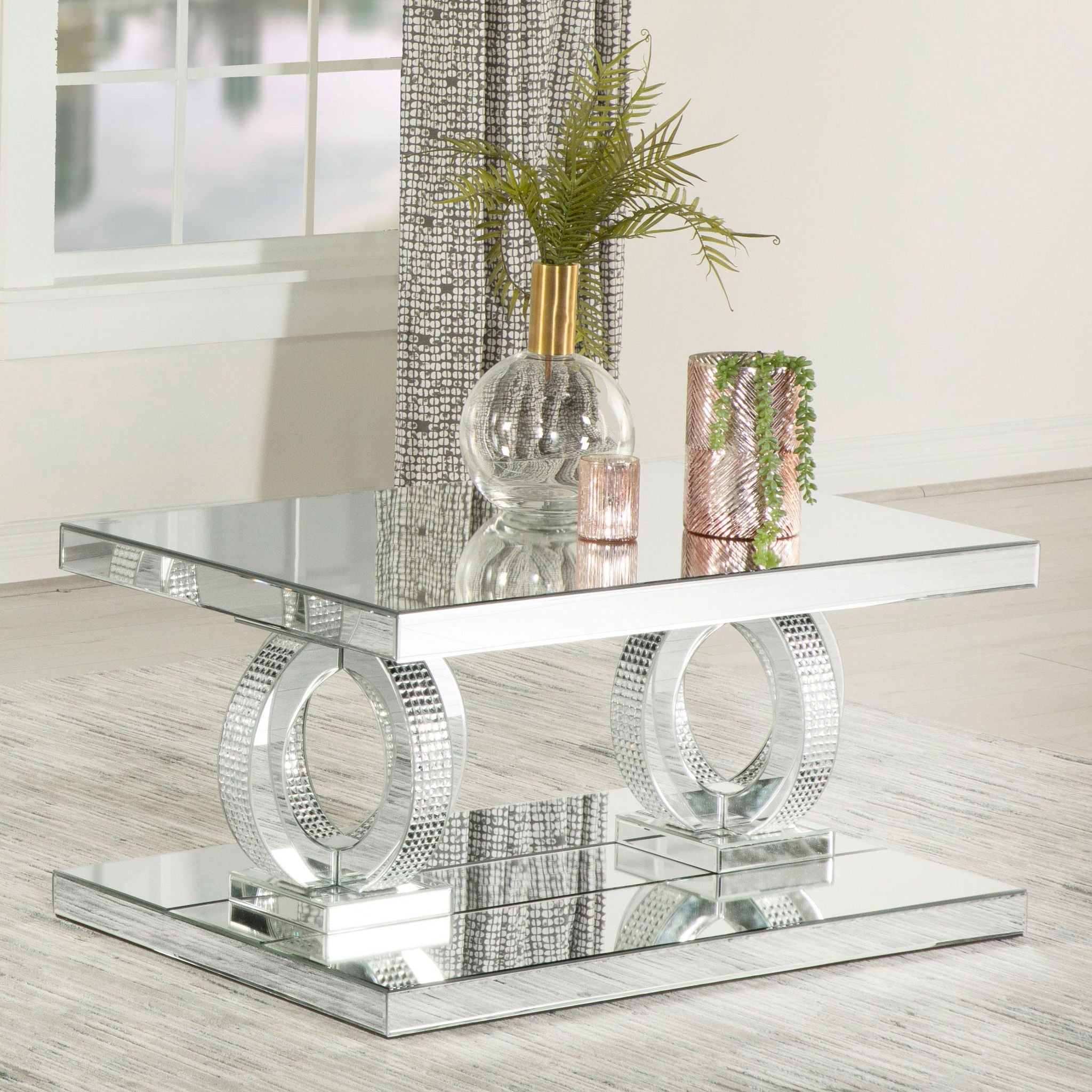 Breena Rectangular Mirrored Acrylic Coffee Table Silver - Atlantic Fine Furniture Melbourne FL