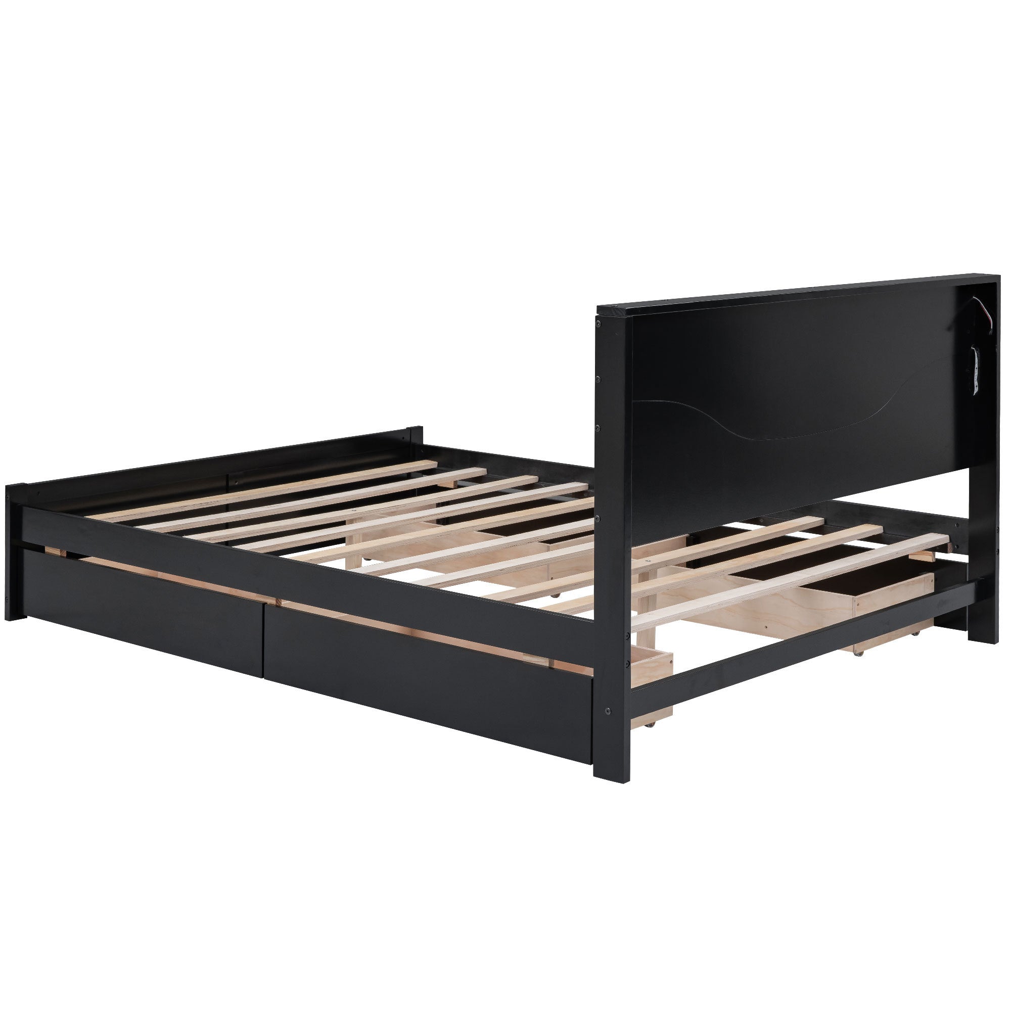 Queen Size Wood Storage Platform Bed with LED and 4 Drawers, Black - Atlantic Fine Furniture Melbourne FL