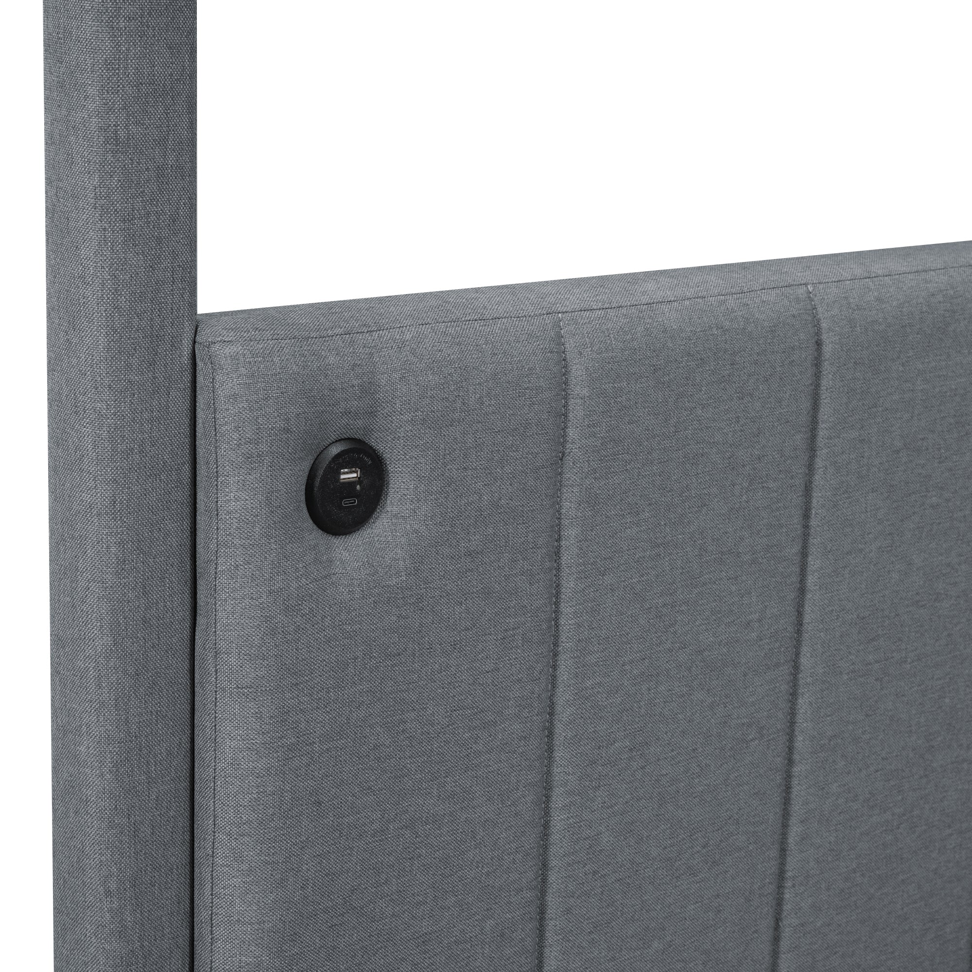Full Size Canopy Platform Bed with USB and Type-C Ports, Canvas, Gray - Atlantic Fine Furniture Melbourne FL