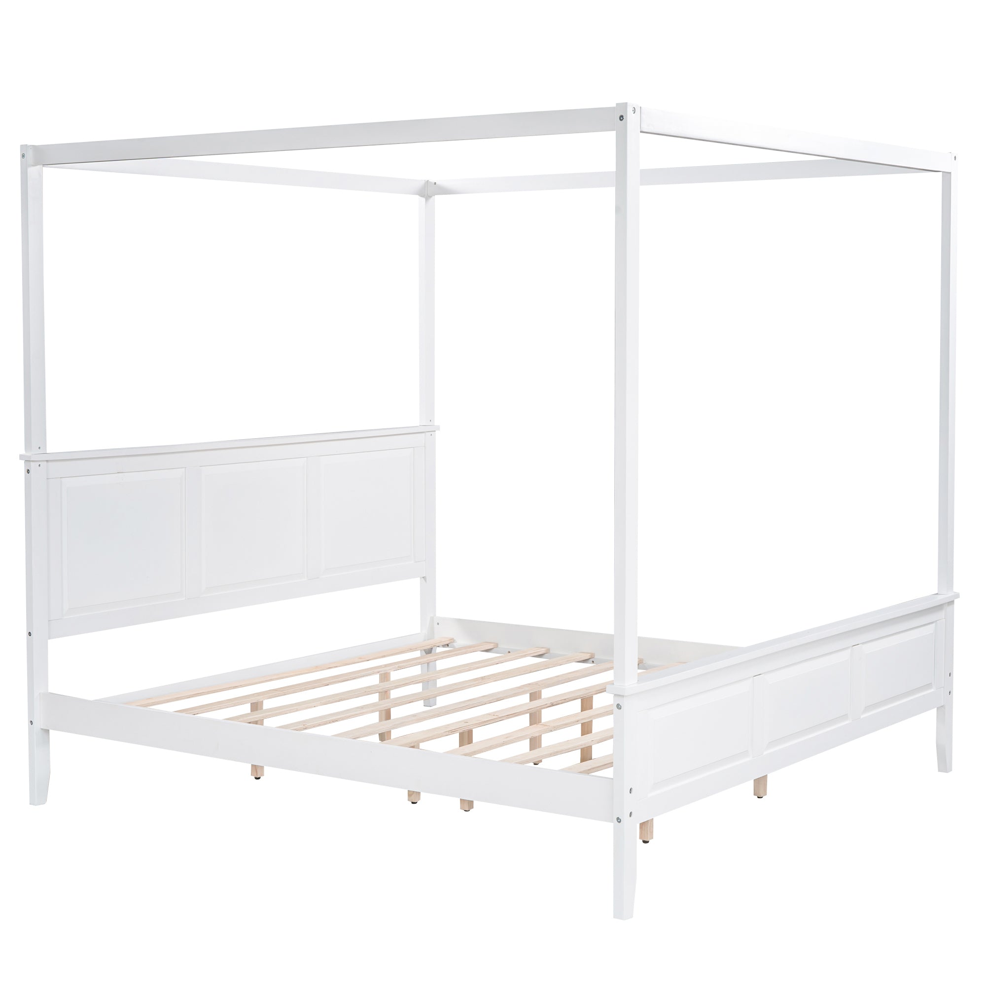 King Size Canopy Platform Bed with Headboard and Footboard,With Slat Support Leg, White - Atlantic Fine Furniture Melbourne FL