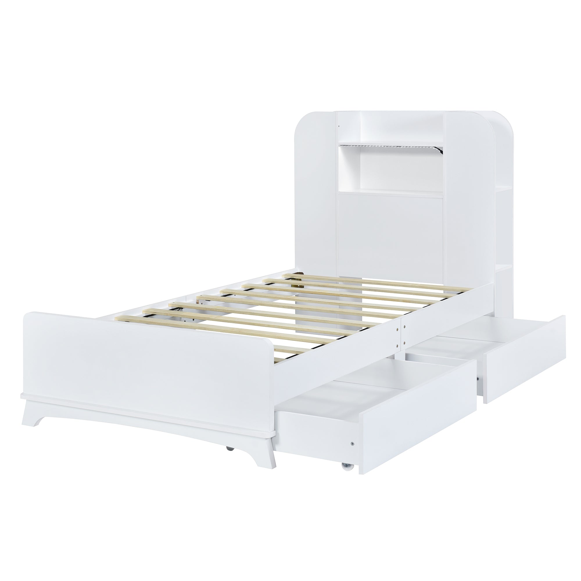 Twin Size Storage Platform Bed Frame with with Two Drawers and Light Strip Design in Headboard,White - Atlantic Fine Furniture Melbourne FL