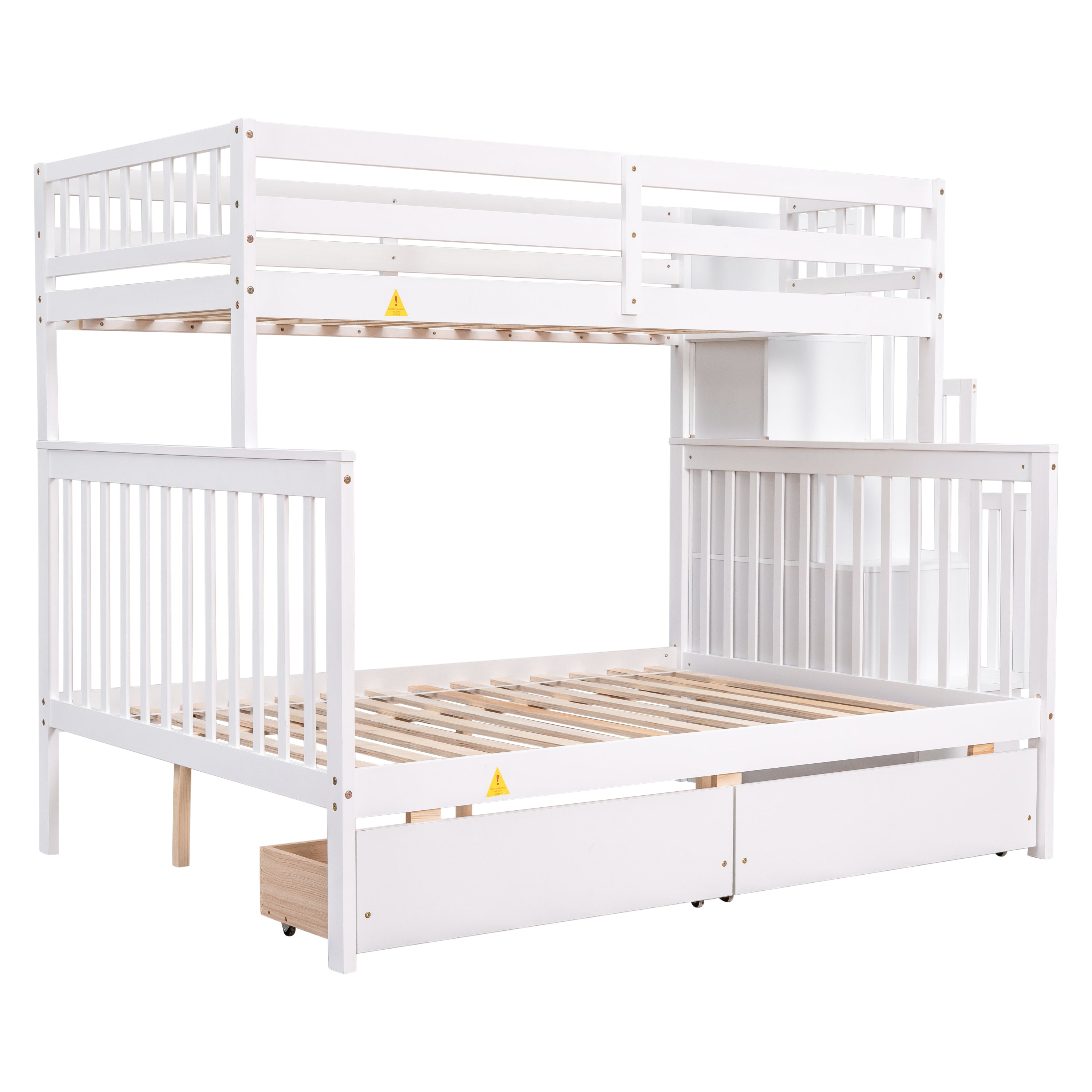 Twin Over Full Bunk Bed with 2 Drawers and Staircases, Convertible into 2 Beds, the Bunk Bed with Staircase and Safety Rails for Kids, Teens, Adults, White - Atlantic Fine Furniture Melbourne FL