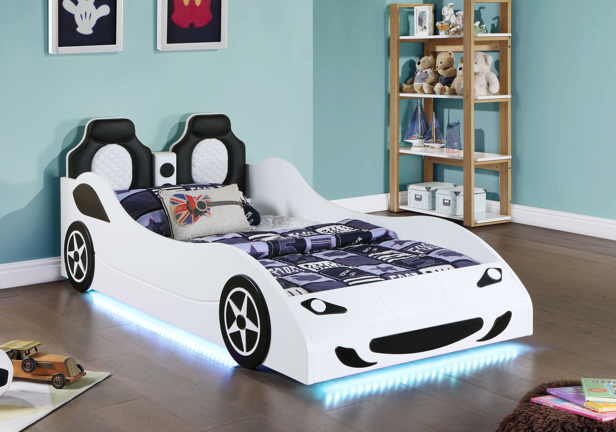 Cruiser Wood Twin LED Race Car Bed White — view 2