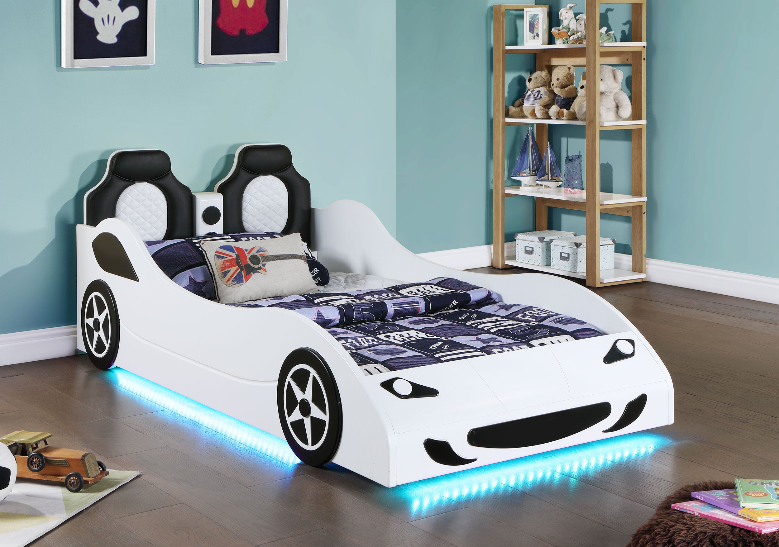 Cruiser Wood Twin LED Race Car Bed White — view 4