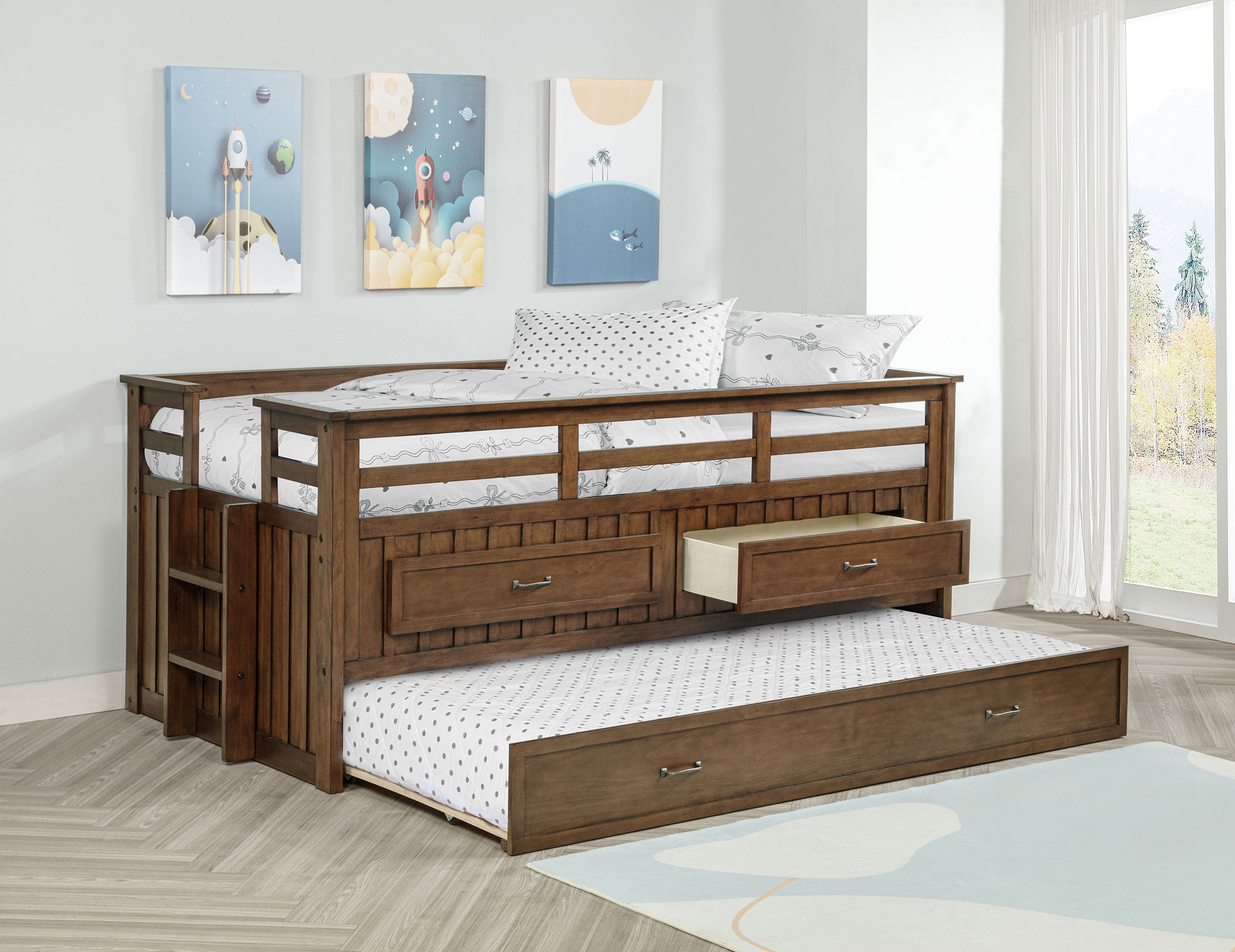Carlsbad Wood Twin Captains Bed With Trundle Medium Brown — view 2