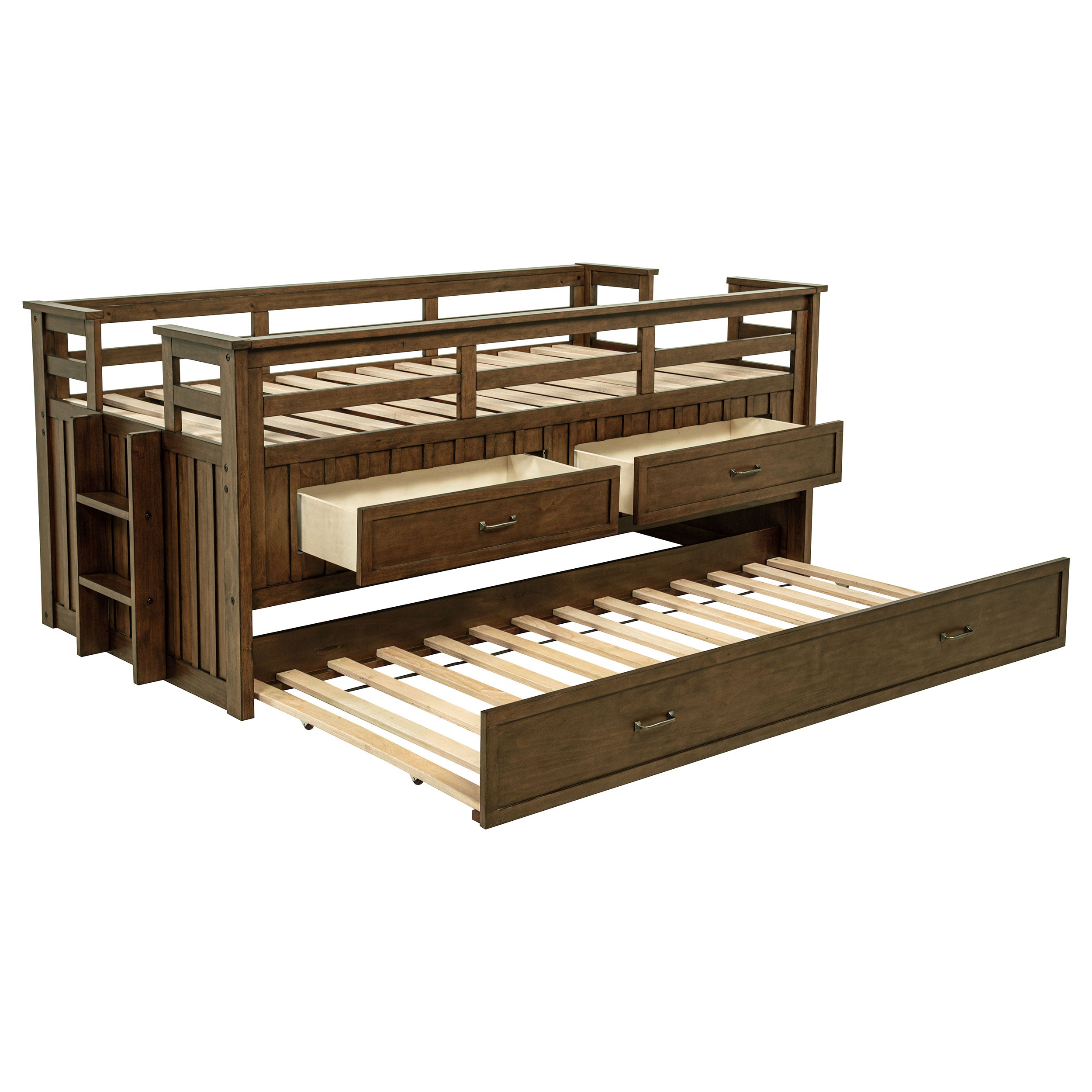 Carlsbad Wood Twin Captains Bed With Trundle Medium Brown — view 1