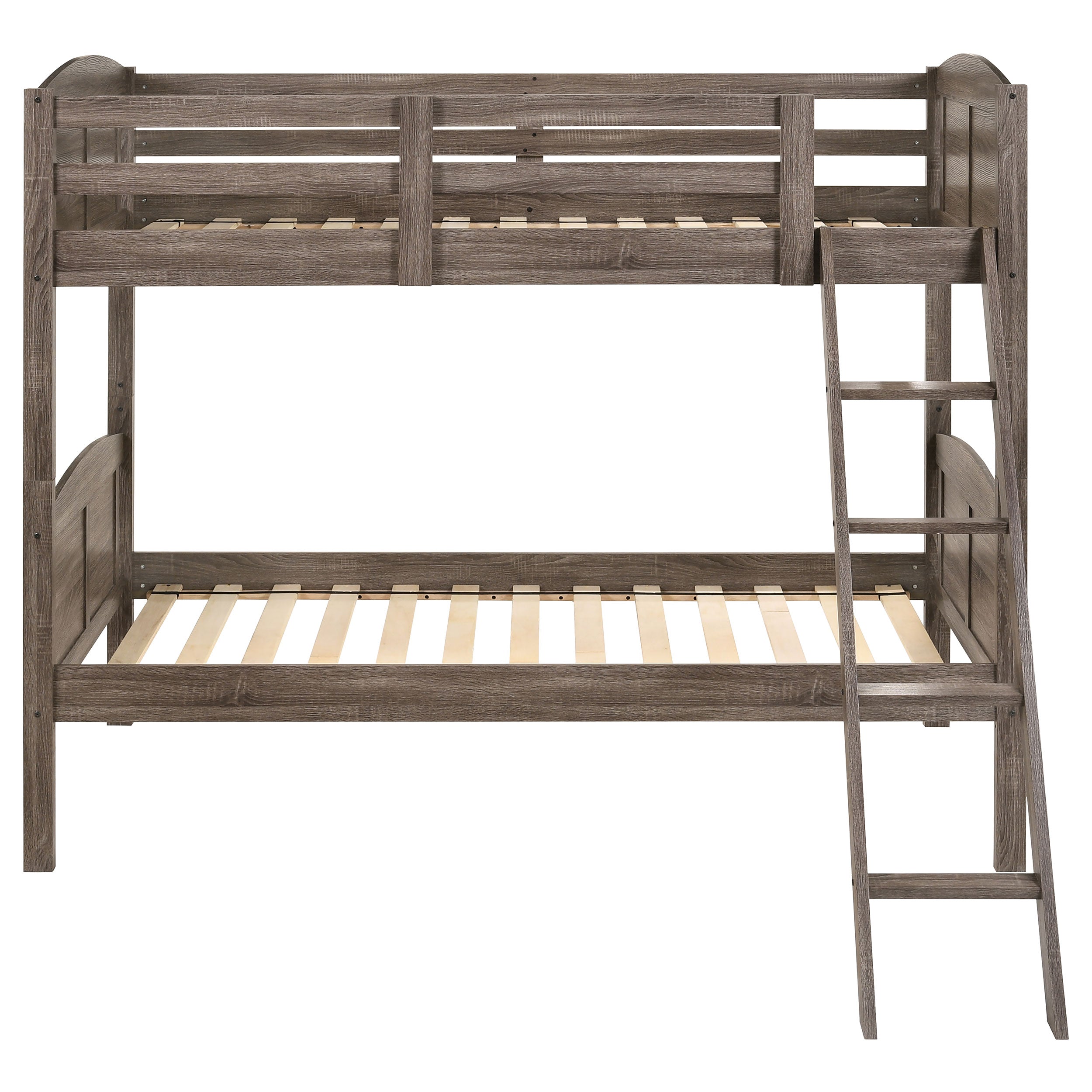 Flynn Wood Twin Over Twin Bunk Bed Weathered Brown — view 3