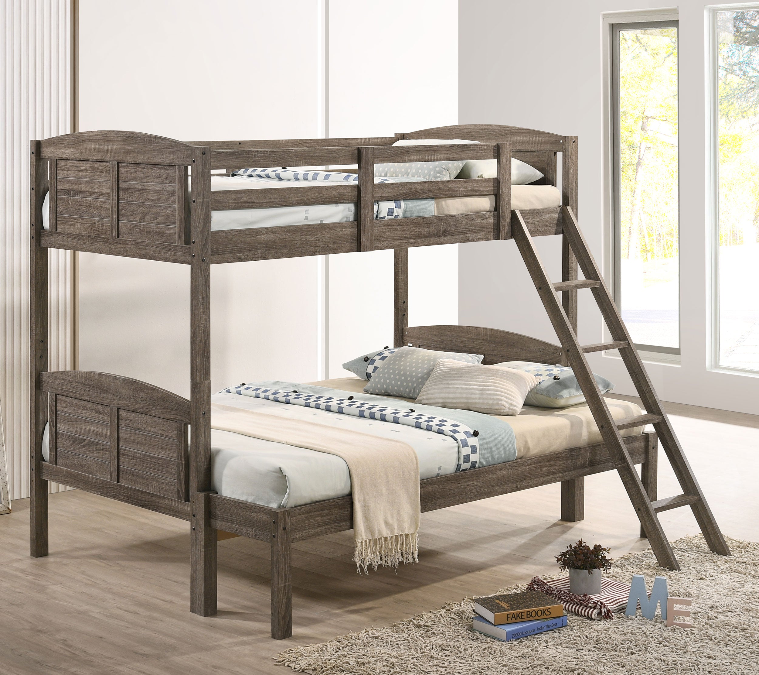 Flynn Wood Twin Over Full Bunk Bed Weathered Brown — view 2