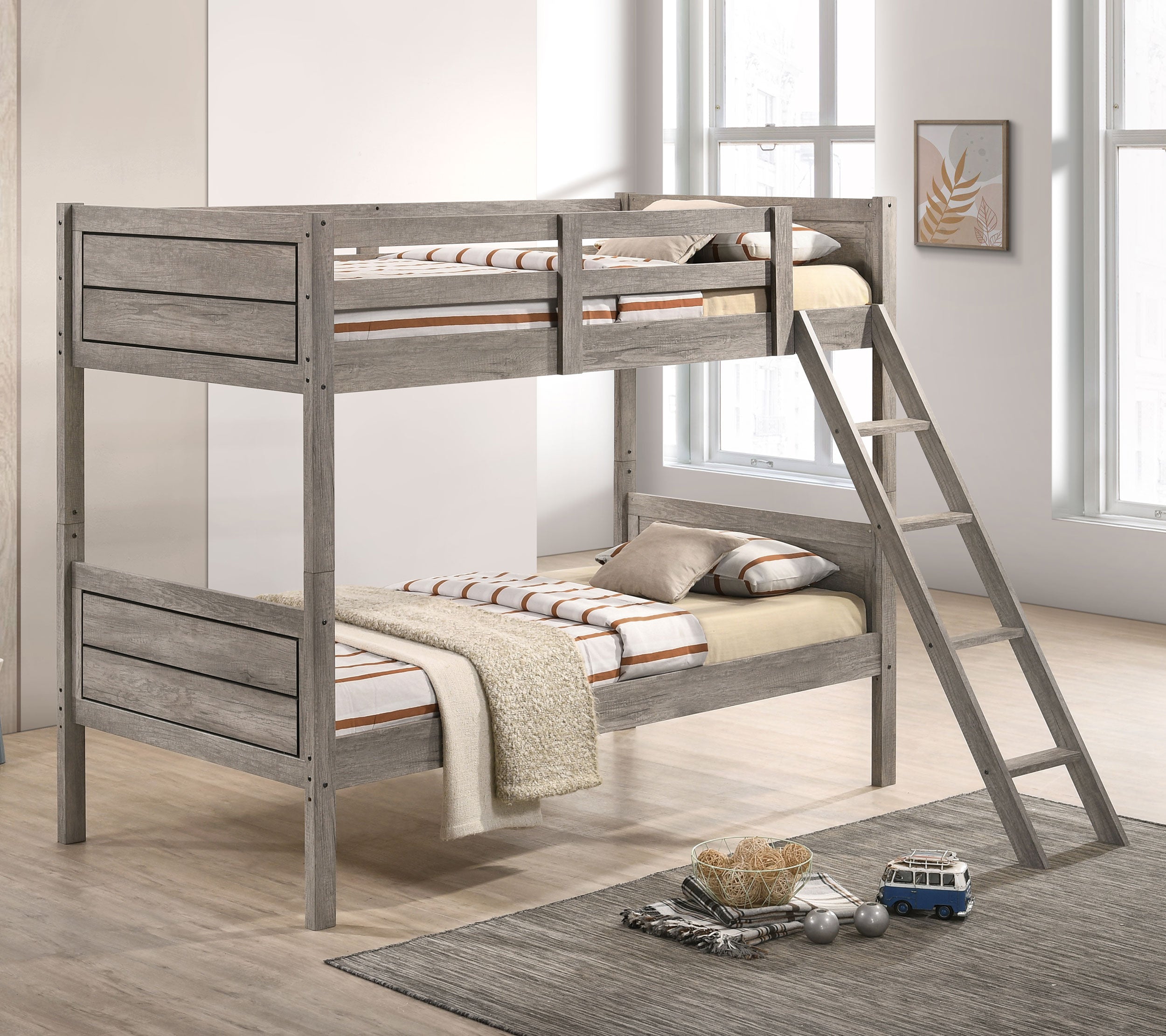 Ryder Wood Twin Over Twin Bunk Bed Weathered Taupe — view 2