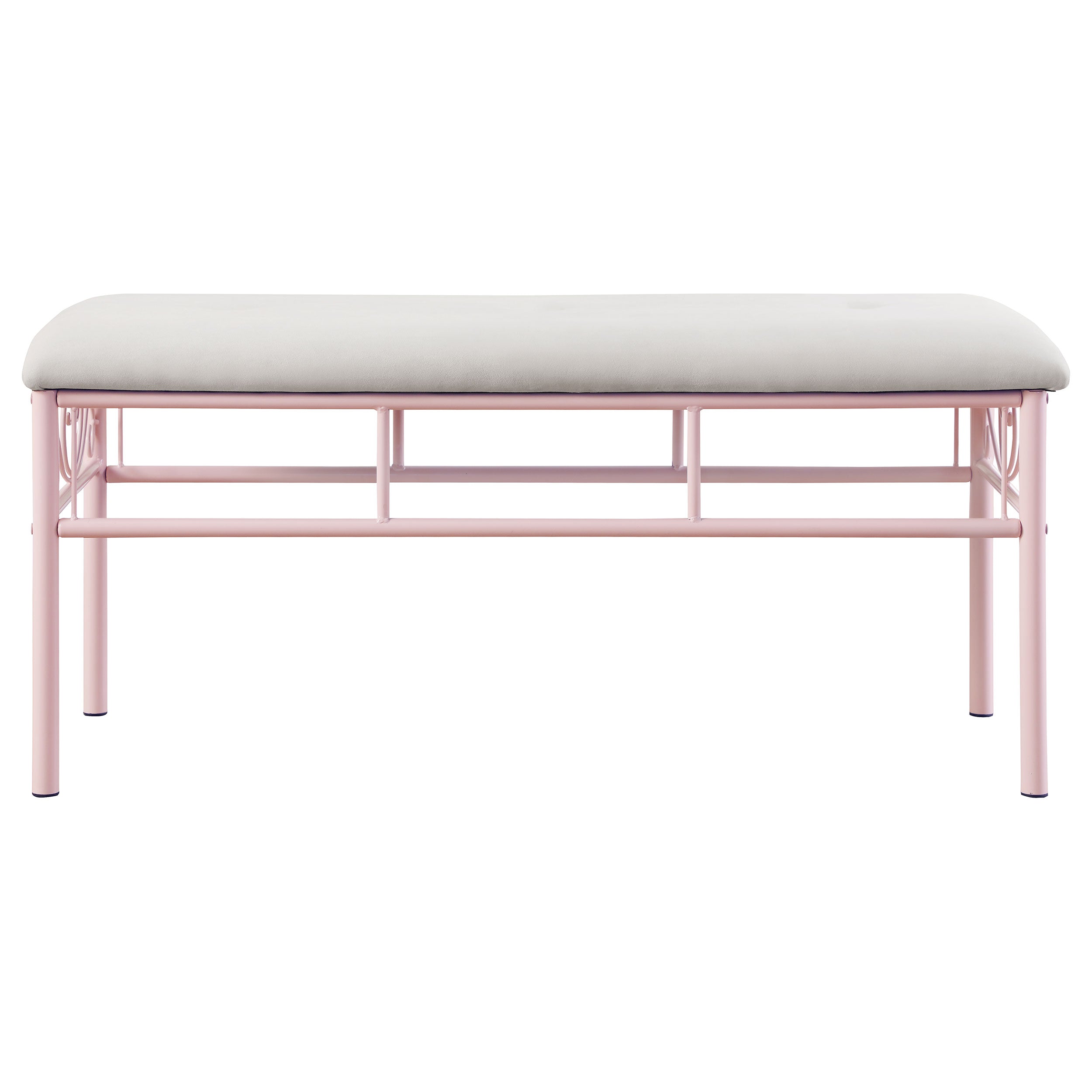 Massi Fabric Upholstered Bench White and Powder Pink — view 3