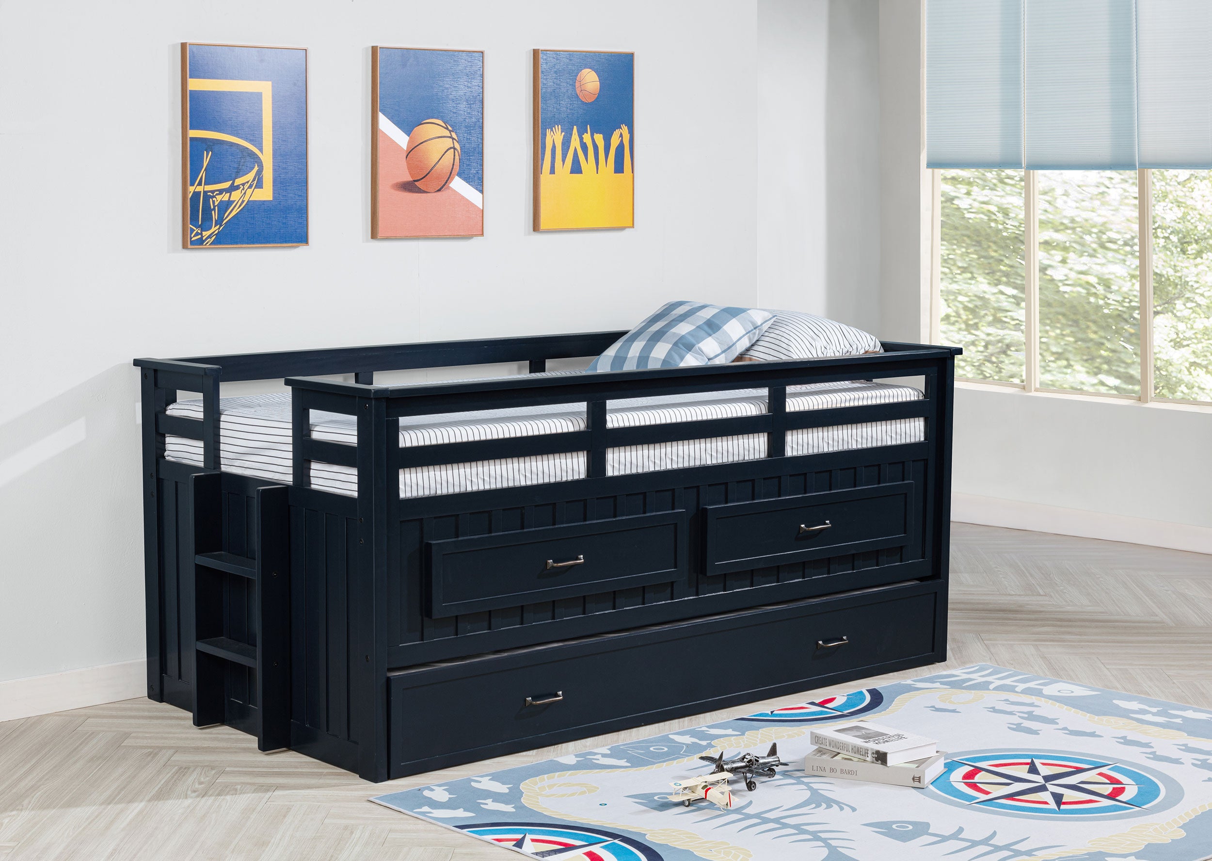 Carlsbad Wood Twin Captains Bed With Trundle Navy Blue — view 2