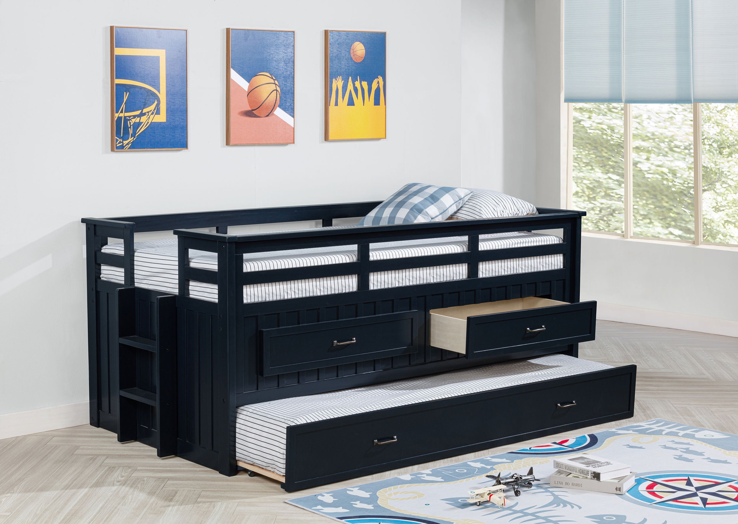 Carlsbad Wood Twin Captains Bed With Trundle Navy Blue — view 3