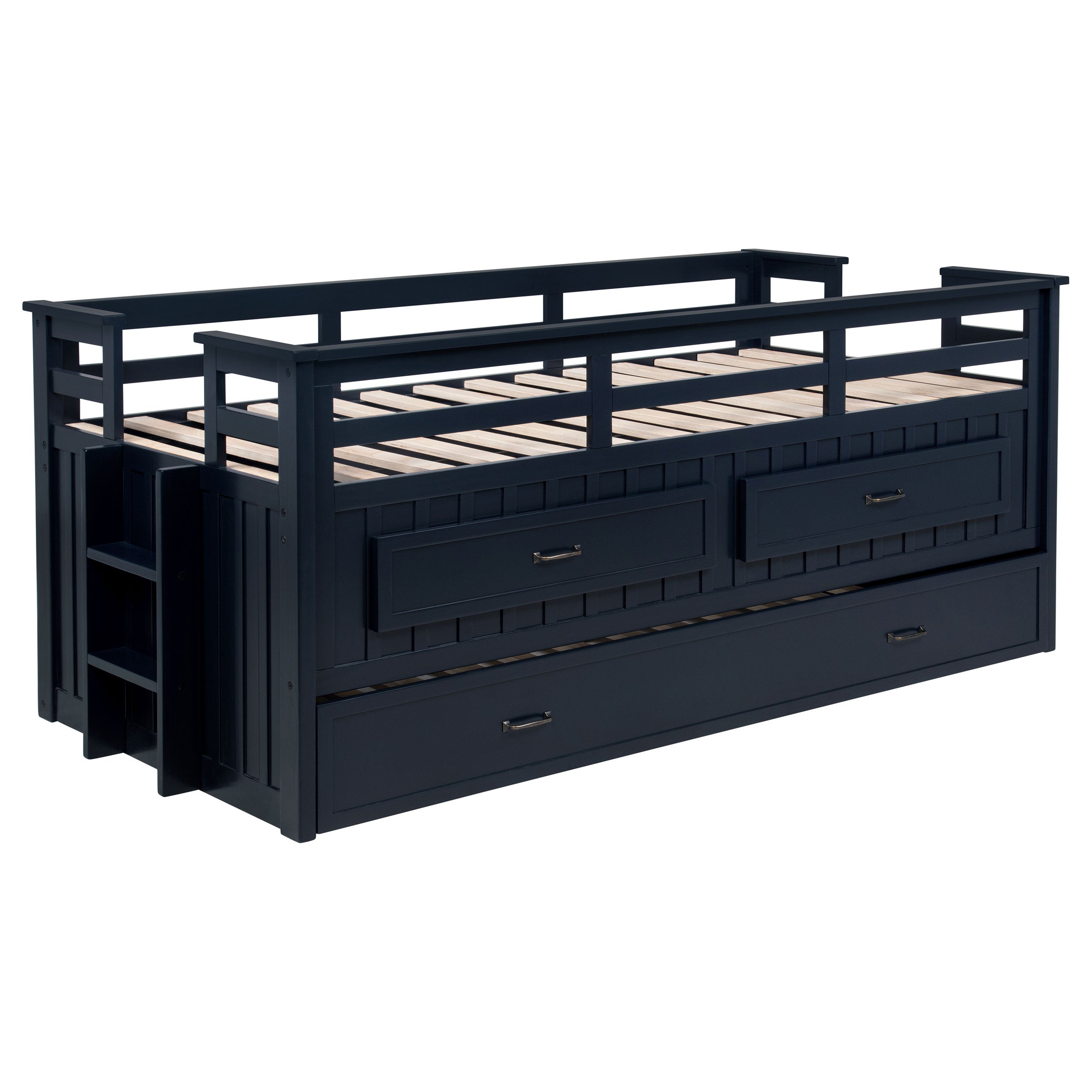 Carlsbad Wood Twin Captains Bed With Trundle Navy Blue — view 1