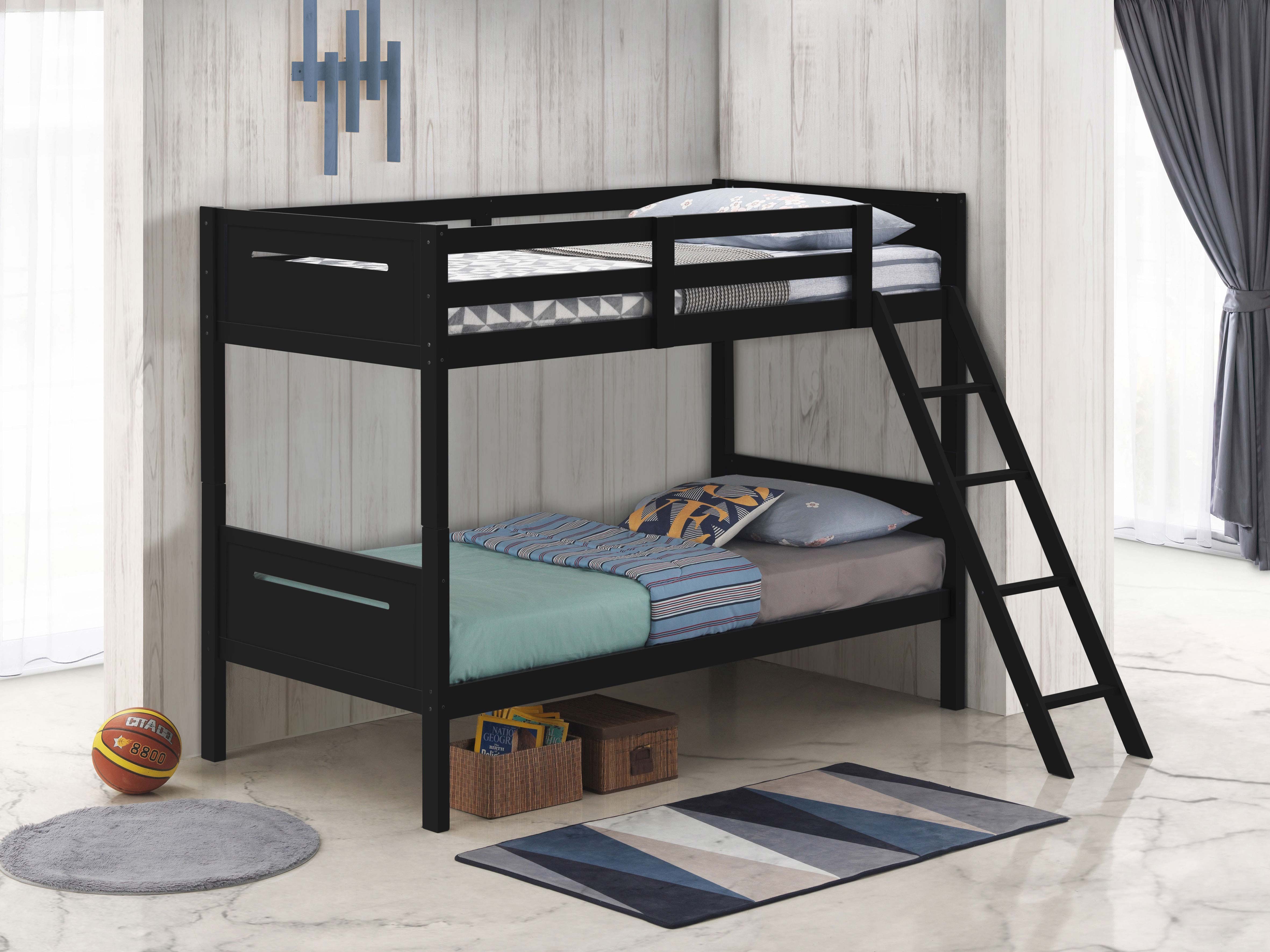 Littleton Wood Twin Over Twin Bunk Bed Black — view 2