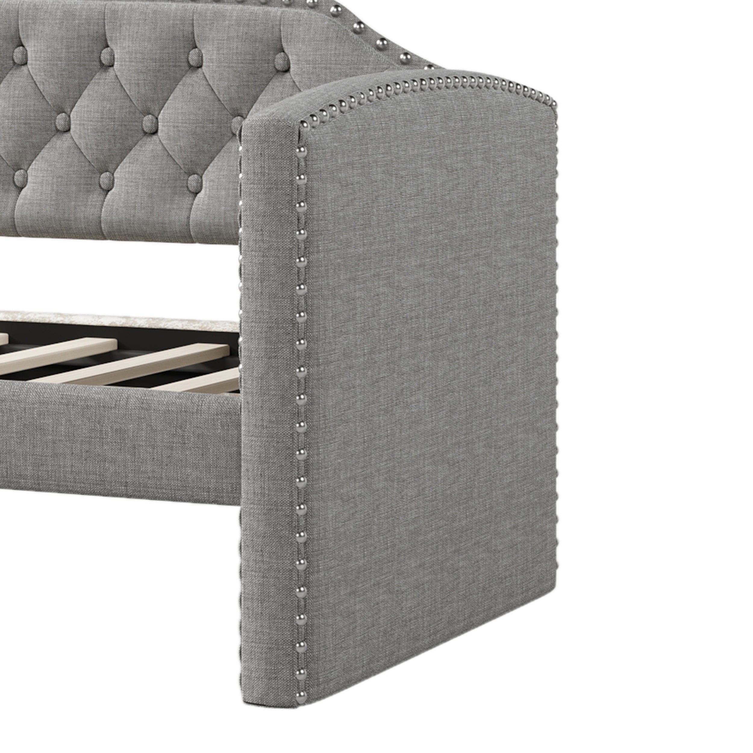 Twin Size Upholstered Daybed with Trundle for Guest Room, Small Bedroom, Study Room, Gray - Atlantic Fine Furniture Melbourne FL