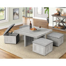Uster - Coffee Table With Four Storage Stools - Gray