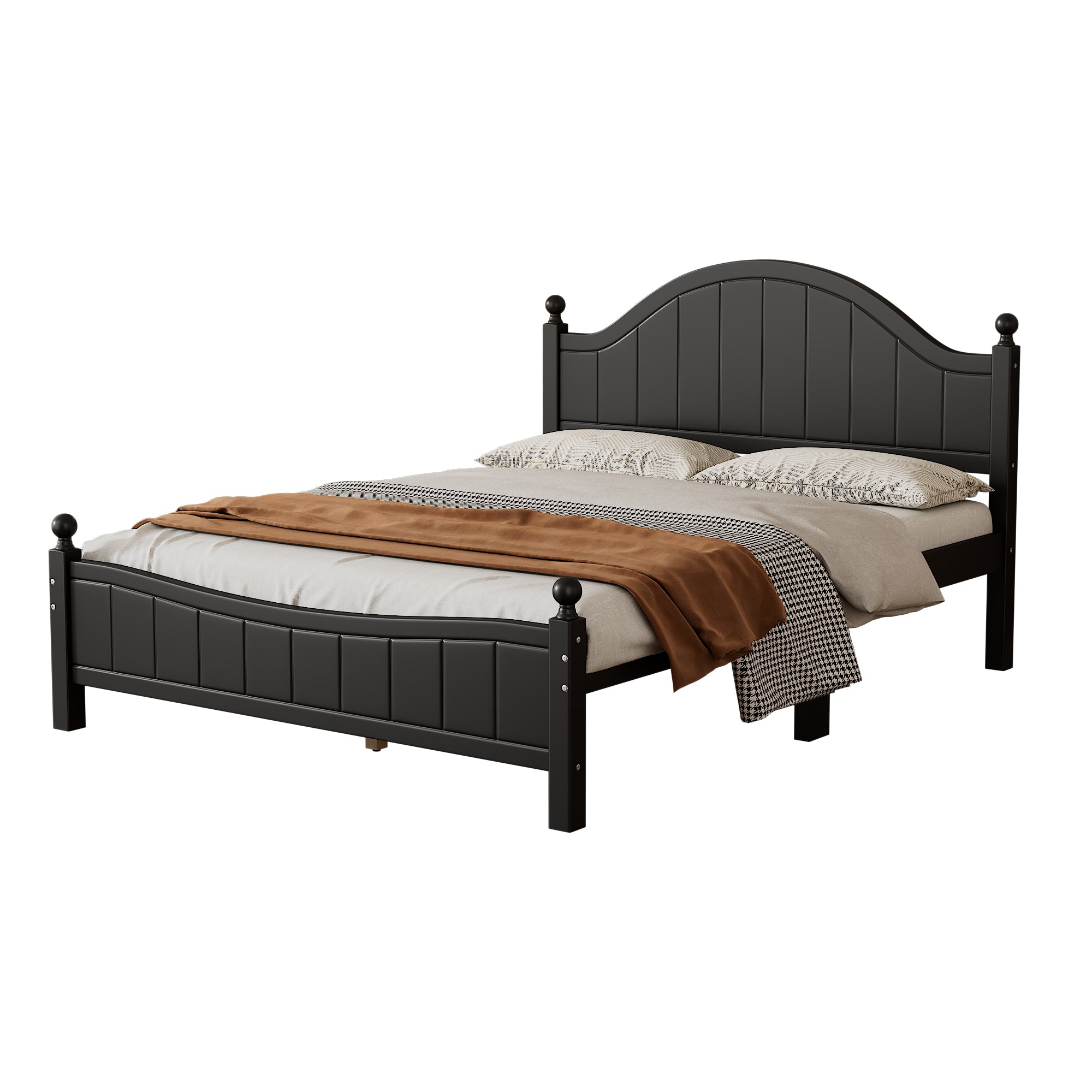 Traditional Concise Style Black Solid Wood Platform Bed, No Need Box Spring, Queen - Atlantic Fine Furniture Melbourne FL