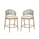 Outdoor 26" Counter Height Metal Frame Counter Stools With Scallop Shaped Backrest & Water Resistant Cushions