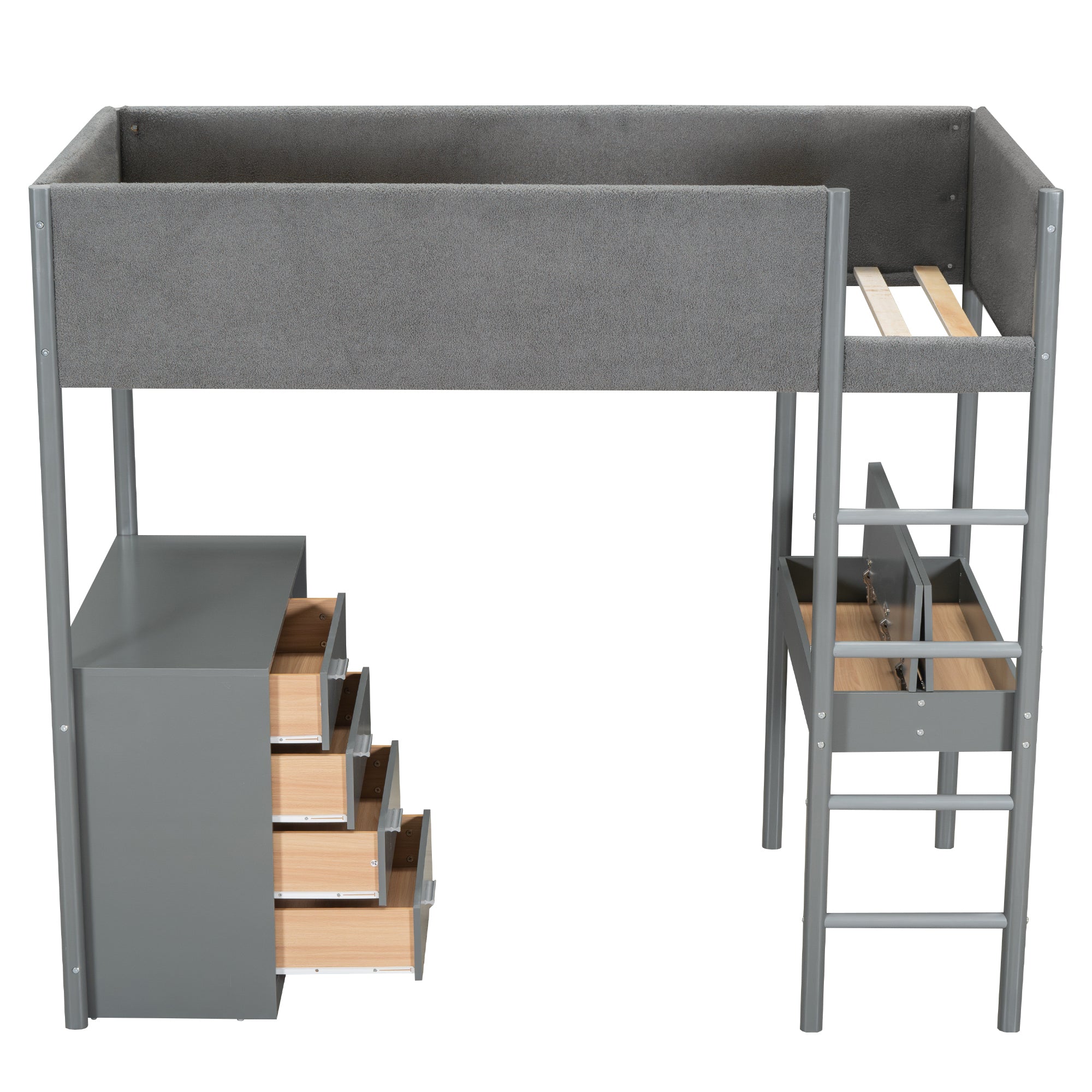 Twin Size Teddy FleeceLoft Bed Wood Bed, Gray - Atlantic Fine Furniture Melbourne FL