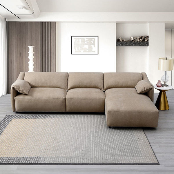 Veata - Sectional Sofa - Light Brown Suede Velvet