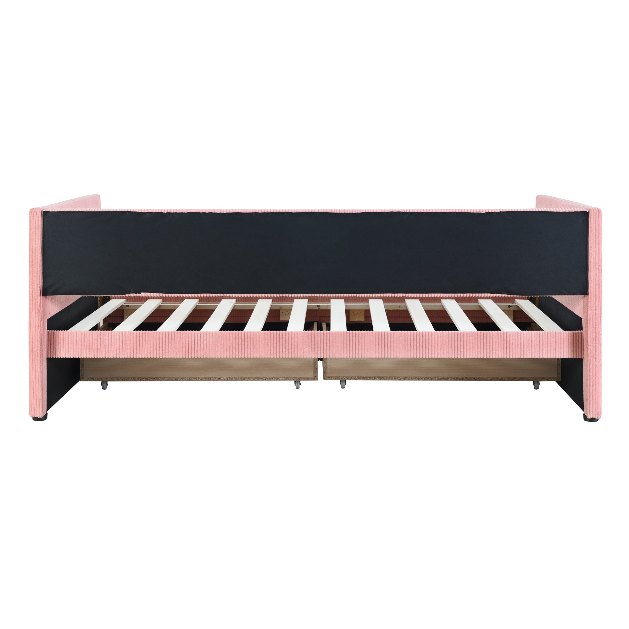 Twin Size Corduroy Daybed with Two Drawers and Wood Slat, Pink