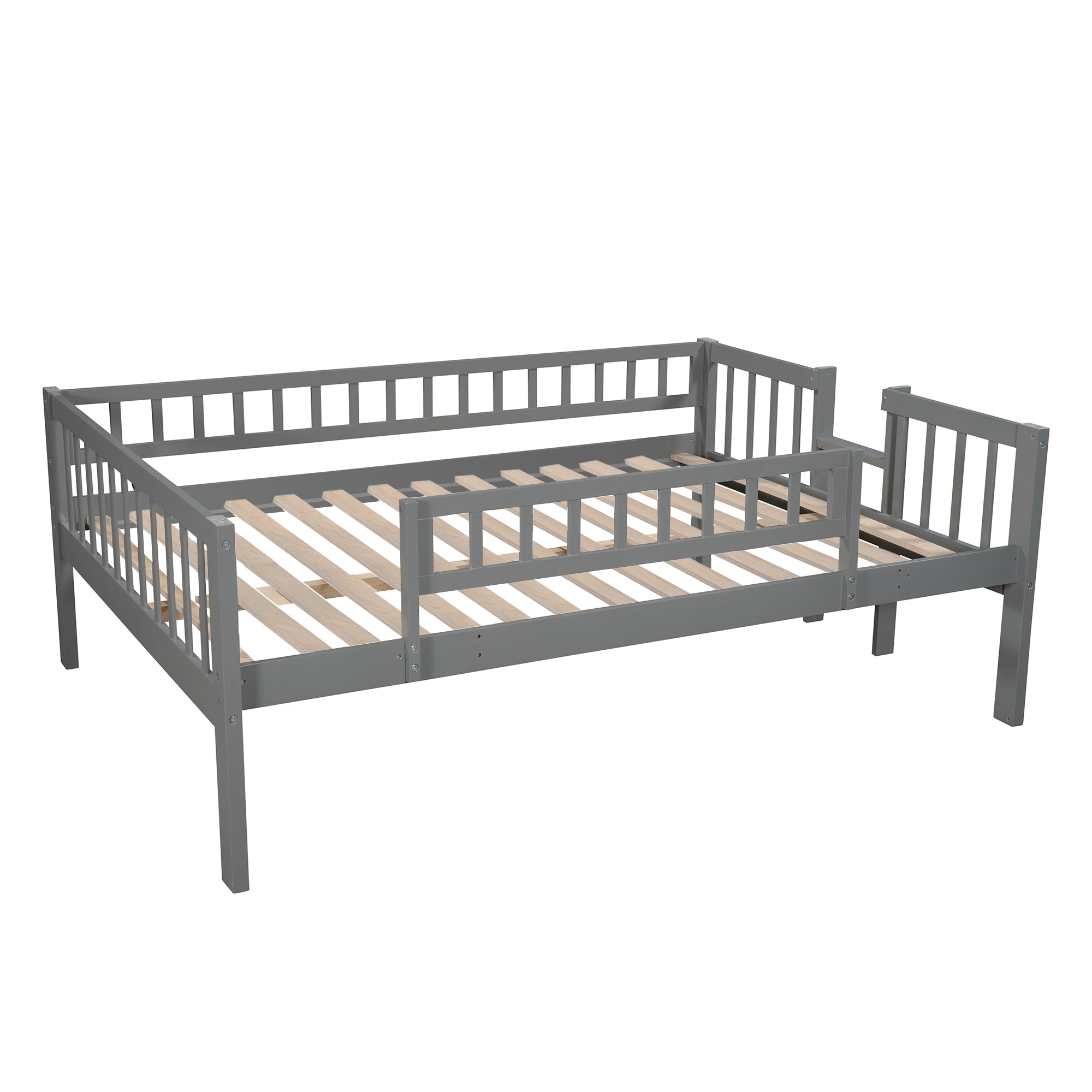 Full-Over-Full-Over-Full Triple Bed with Built-in Ladder and Slide , Triple Bunk Bed with Guardrails, Gray(OLD SKU :LP000052AAE) - Atlantic Fine Furniture Melbourne FL