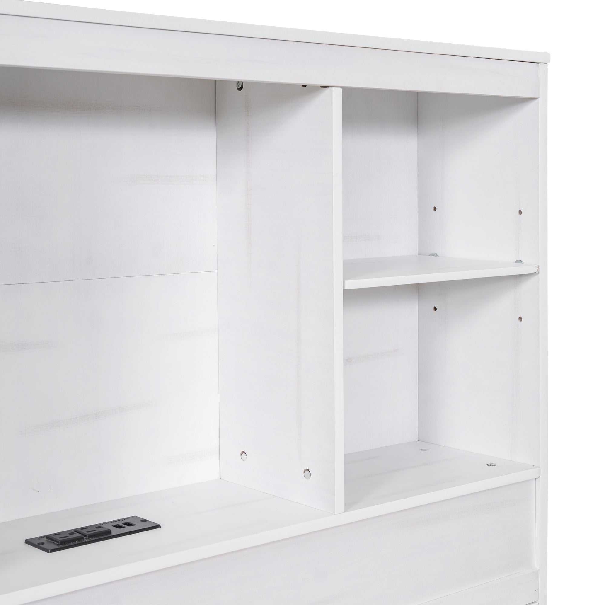 Twin Size Platform Bed with Storage Headboard, Charging Station, Twin Size Trundle and 3 Drawers, Antique White - Atlantic Fine Furniture Melbourne FL