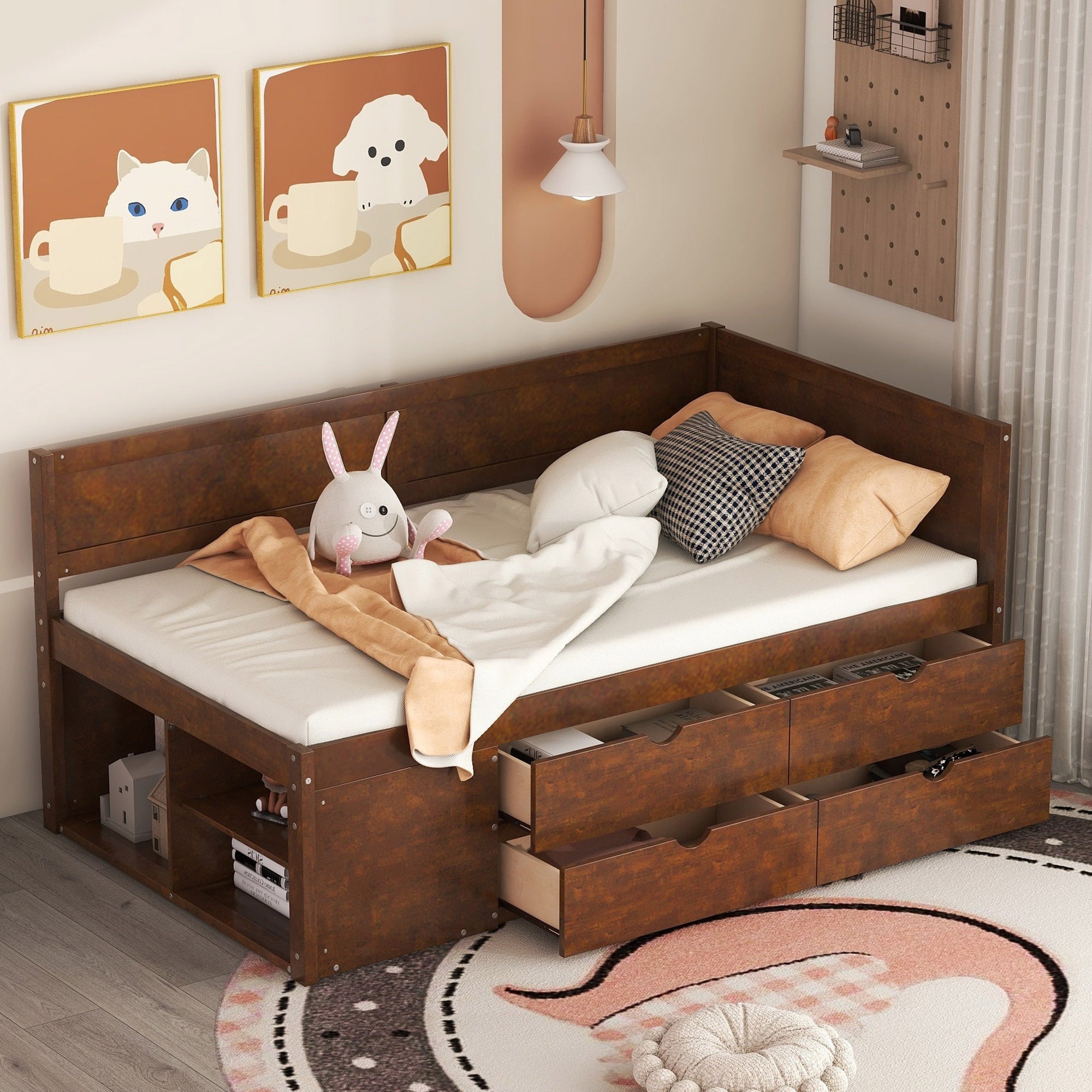 Twin Size Daybed with Drawers and Shelves, Walnut - Atlantic Fine Furniture Melbourne FL