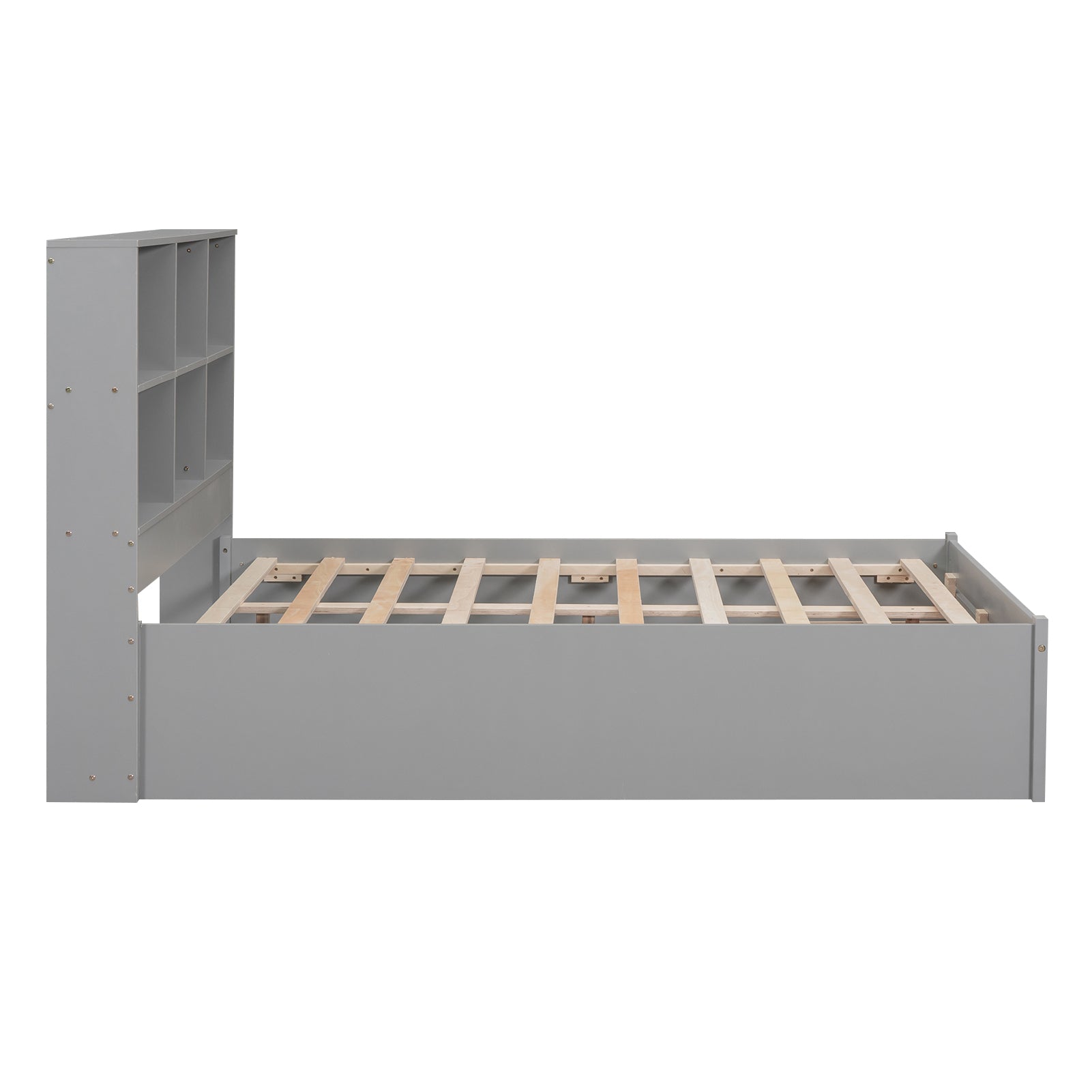 Full Size Platform Bed with Storage Headboard, Charging Station and 2 Drawers, Gray - Atlantic Fine Furniture Melbourne FL