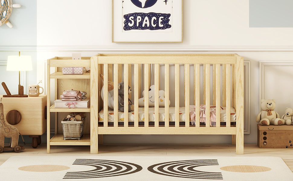 Convertible Crib/Full Size Bed with Changing Table, Natural - Atlantic Fine Furniture Melbourne FL