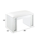 Nysa - Vanity Stool - Ivory PU, Mirrored & Faux Crystals - Atlantic Fine Furniture Inc