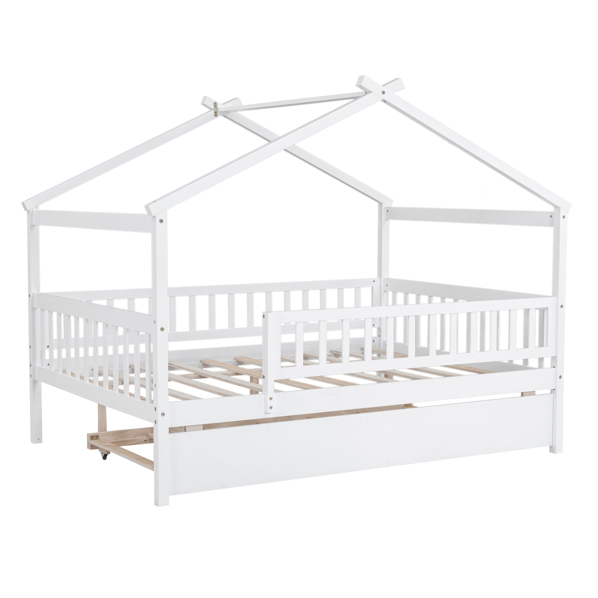 Full Size Wooden House Bed with Twin Size Trundle, White - Atlantic Fine Furniture Melbourne FL