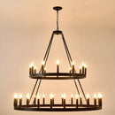 2 Tiers Wagon Wheel Chandelier Wooden Farmhouse 36 Light (24 / 12) Or (12 / 24) Metal Chandeliers 2 Story Light Fixtures Industrial For High Ceiling Living Dining Room Foyer, Adjustable Height - Black