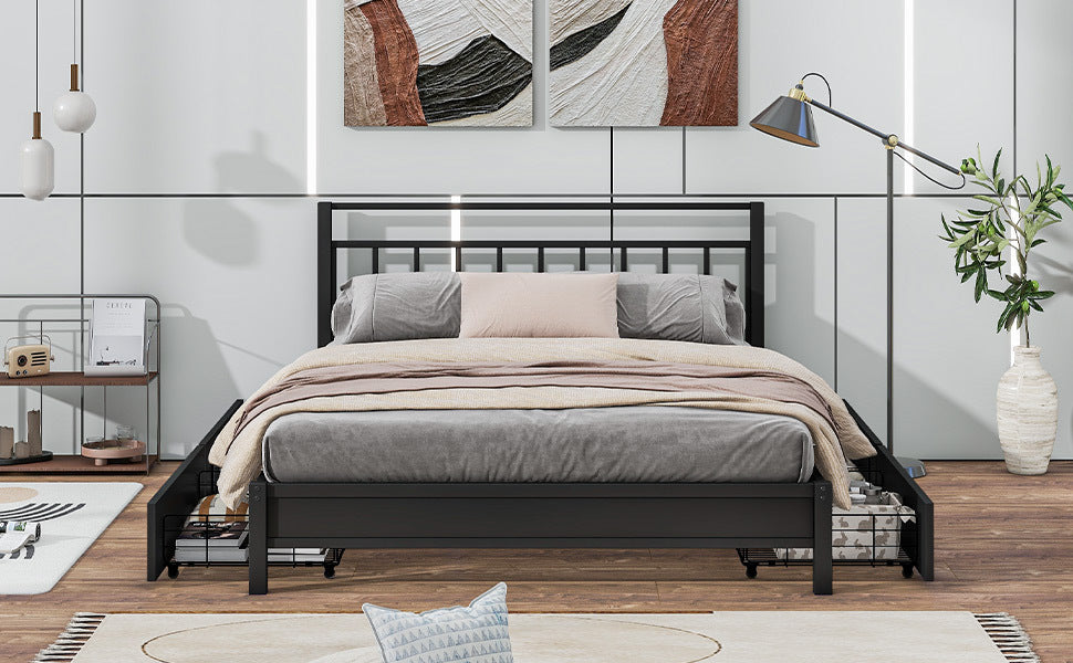 Queen Size Storage Platform Bed with 4 Drawers, Black - Atlantic Fine Furniture Melbourne FL
