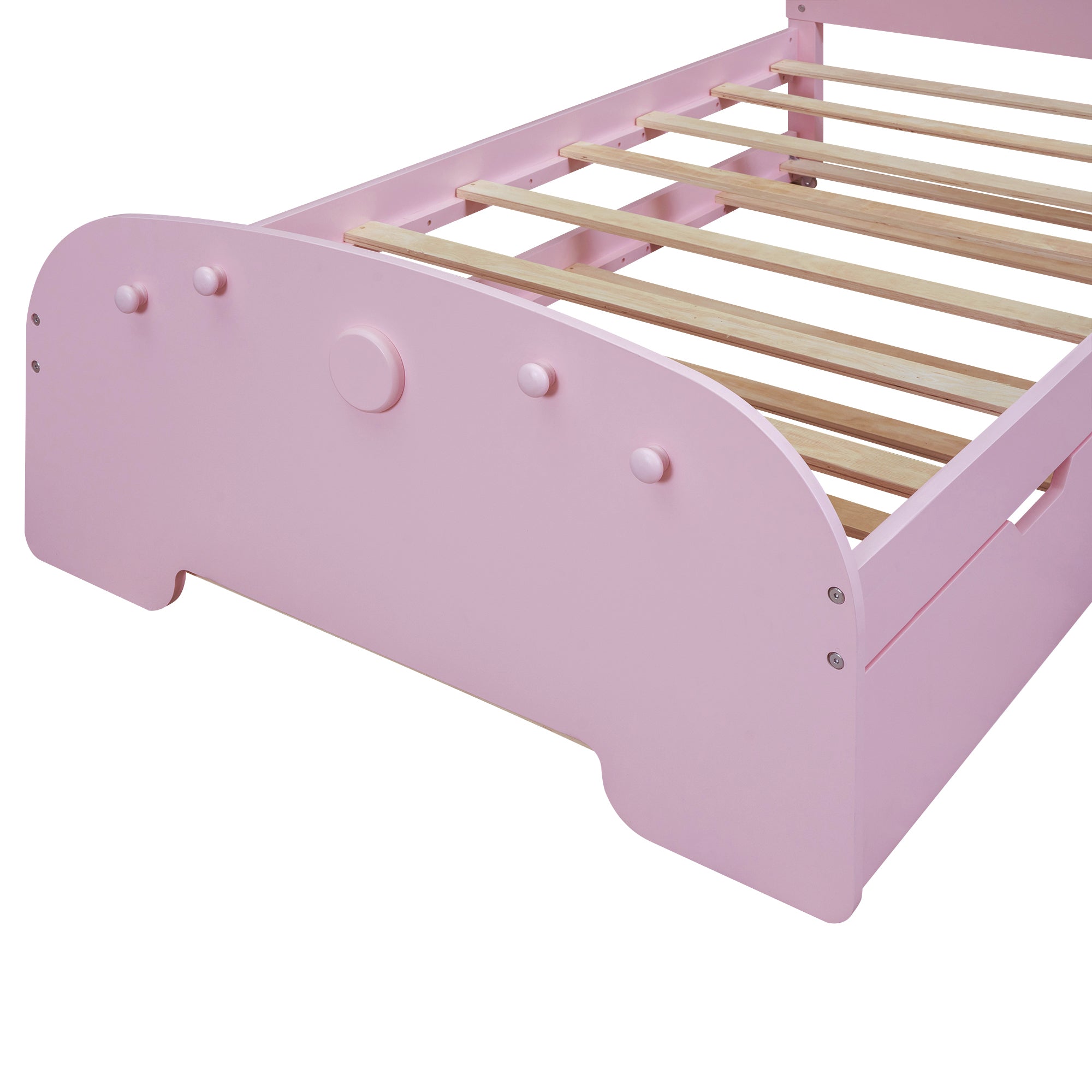 Wood Twin Size Platform Bed with Cartoon Ears Shaped Headboard and Trundle, Pink - Atlantic Fine Furniture Melbourne FL