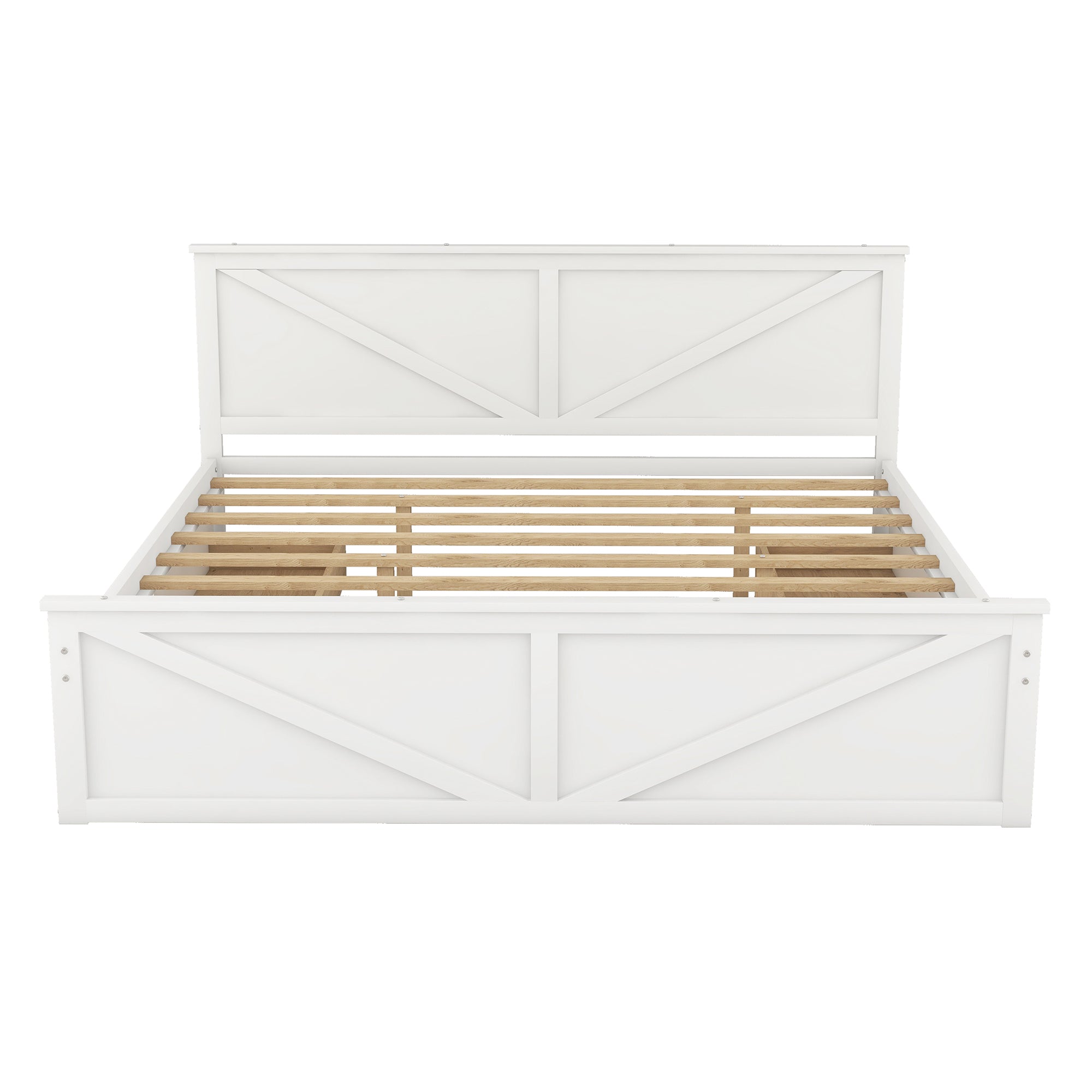 King Size Wooden Platform Bed with Four Storage Drawers and Support Legs, White