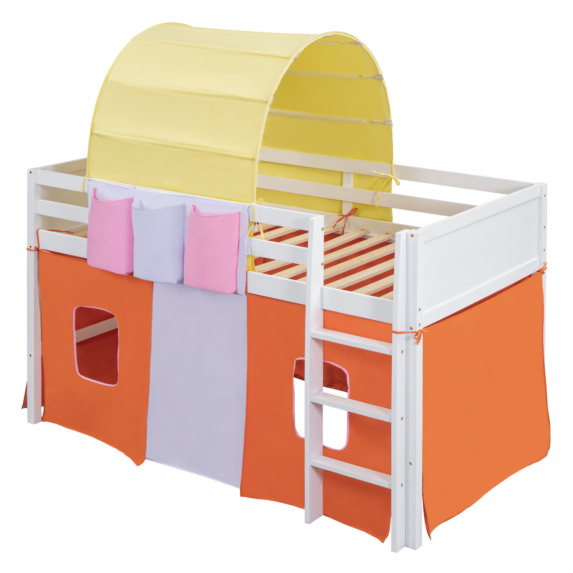 Twin Size Loft Bed with Tent and Tower and Three Pockets- Orange - Atlantic Fine Furniture Melbourne FL