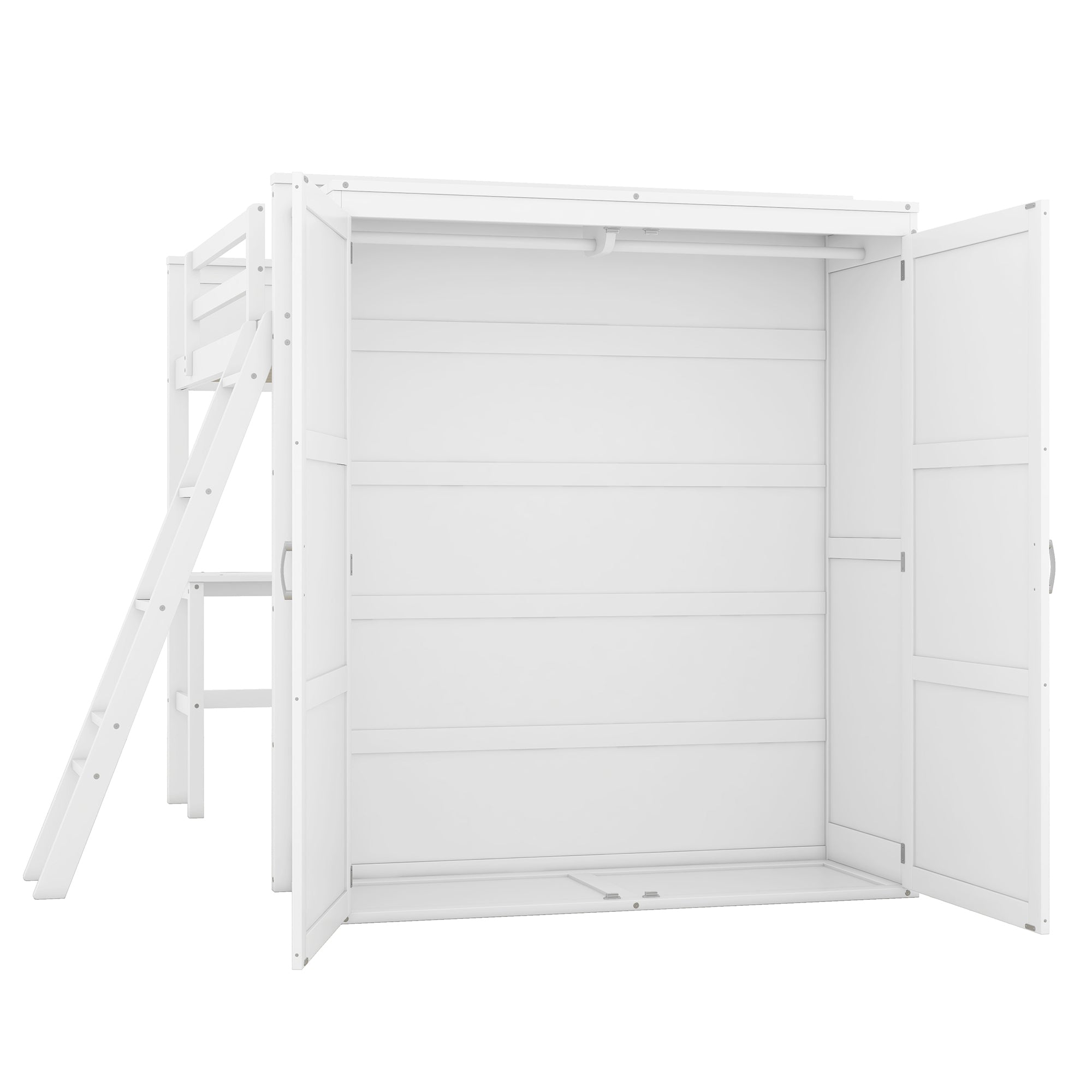 Full size Loft Bed with Desk, Shelves and Wardrobe-White - Atlantic Fine Furniture Melbourne FL