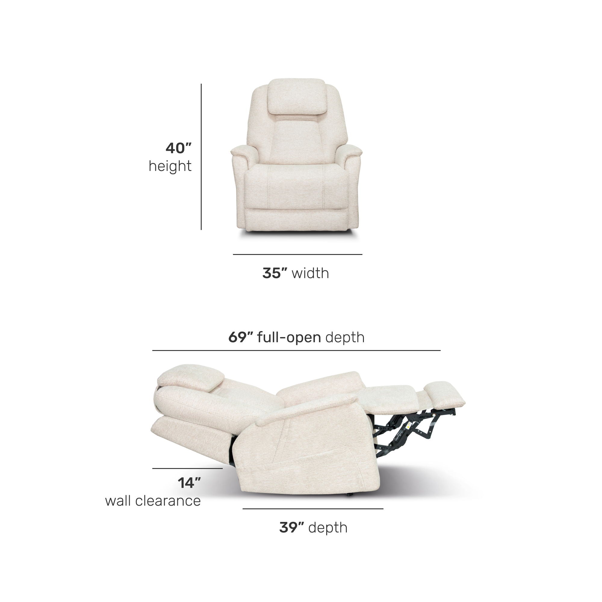 Zecliner Model 3+ Petite - Power Lift Recliner With Power Headrest, Lumbar, Heat & Massage