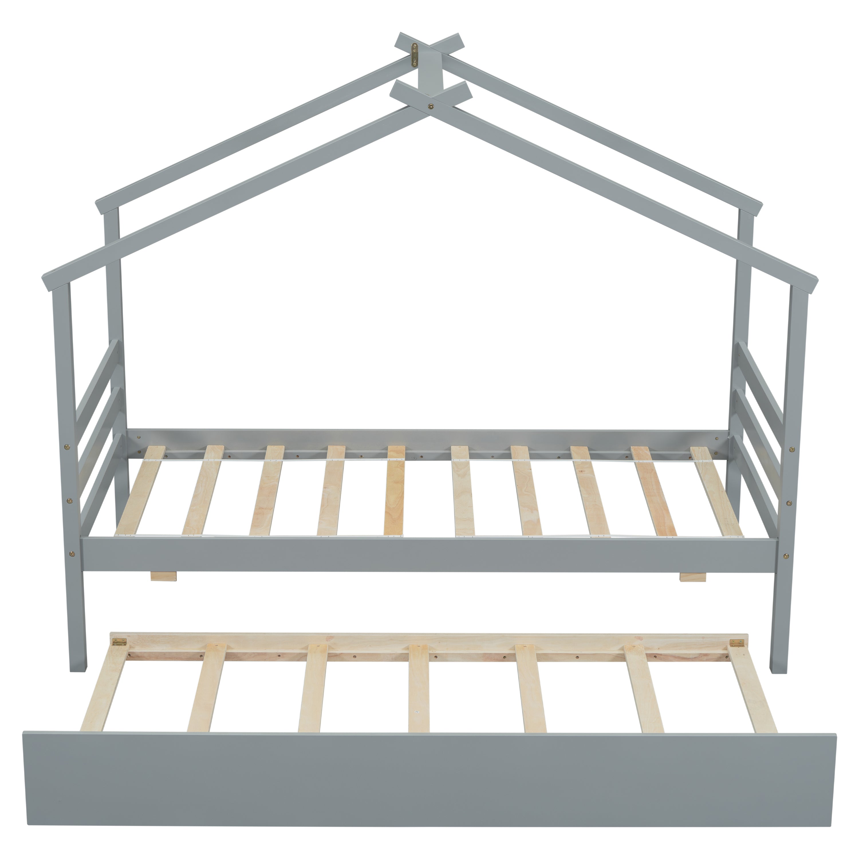 Twin Size House-shaped Bed with Trundle,Grey