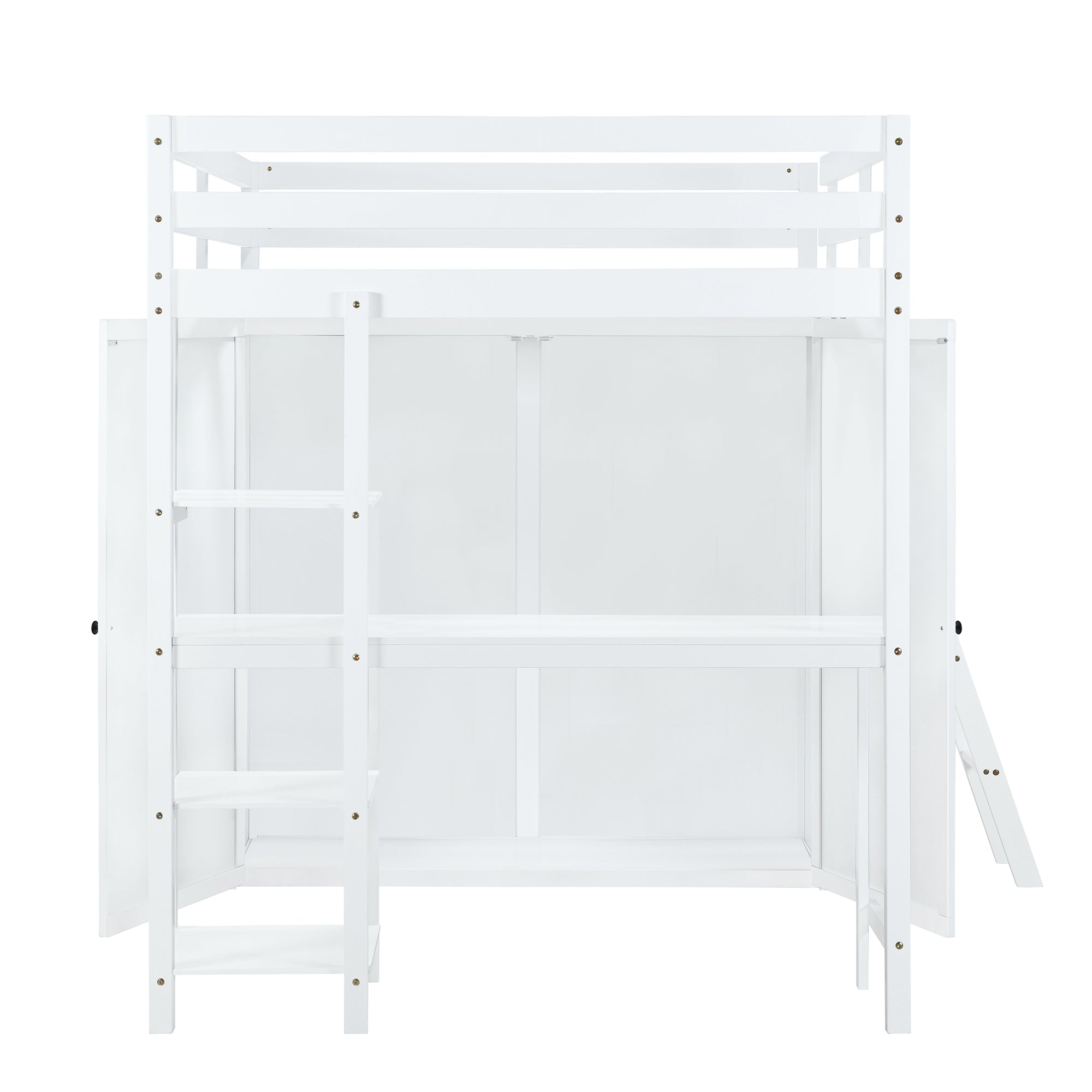 Full Size Loft Bed with Wardrobe and Desk and Shelves, White - Atlantic Fine Furniture Melbourne FL